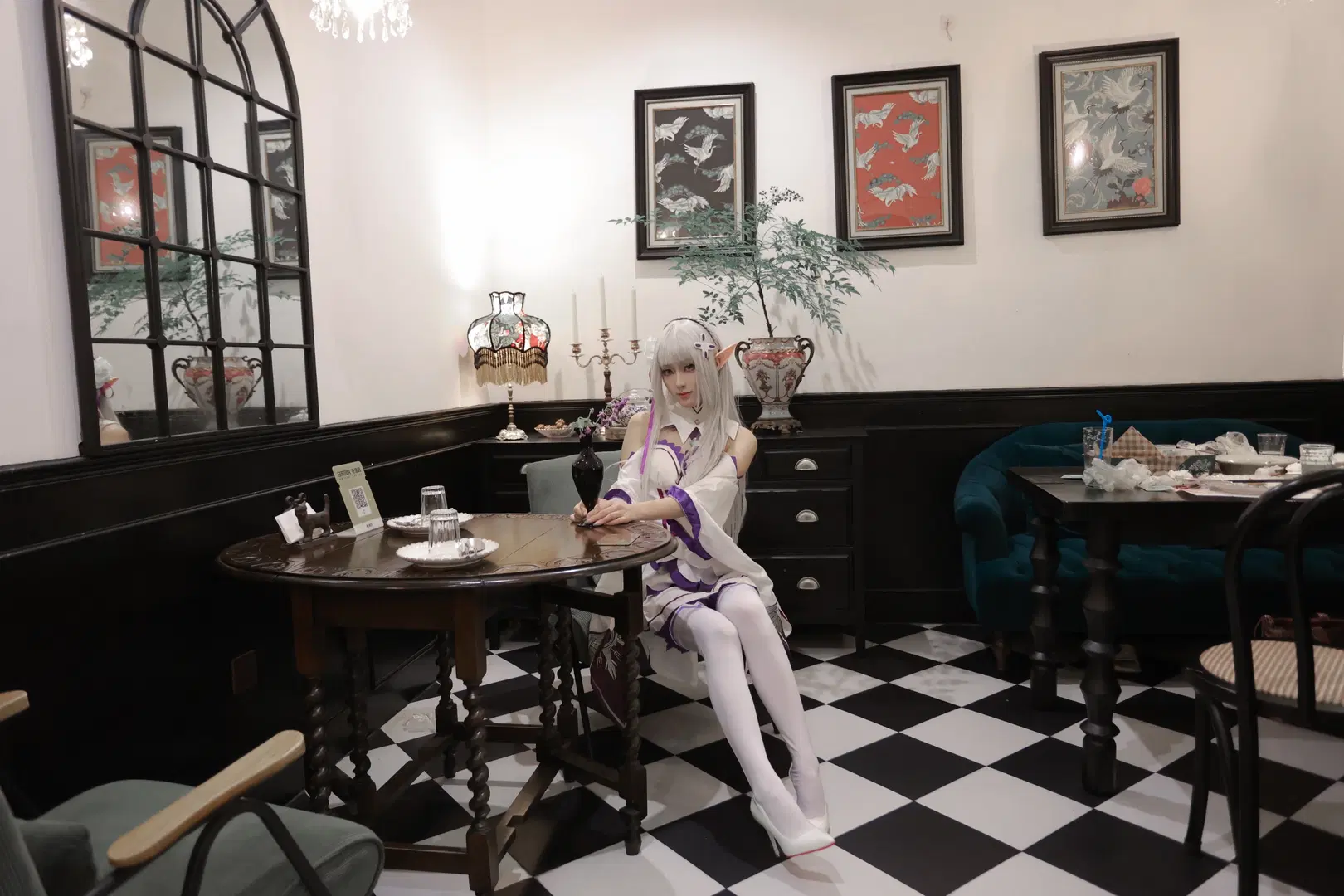 从零开始的异世界, 艾米莉亚cos, 日系cosplay, 天使羽翼, 白色丝袜