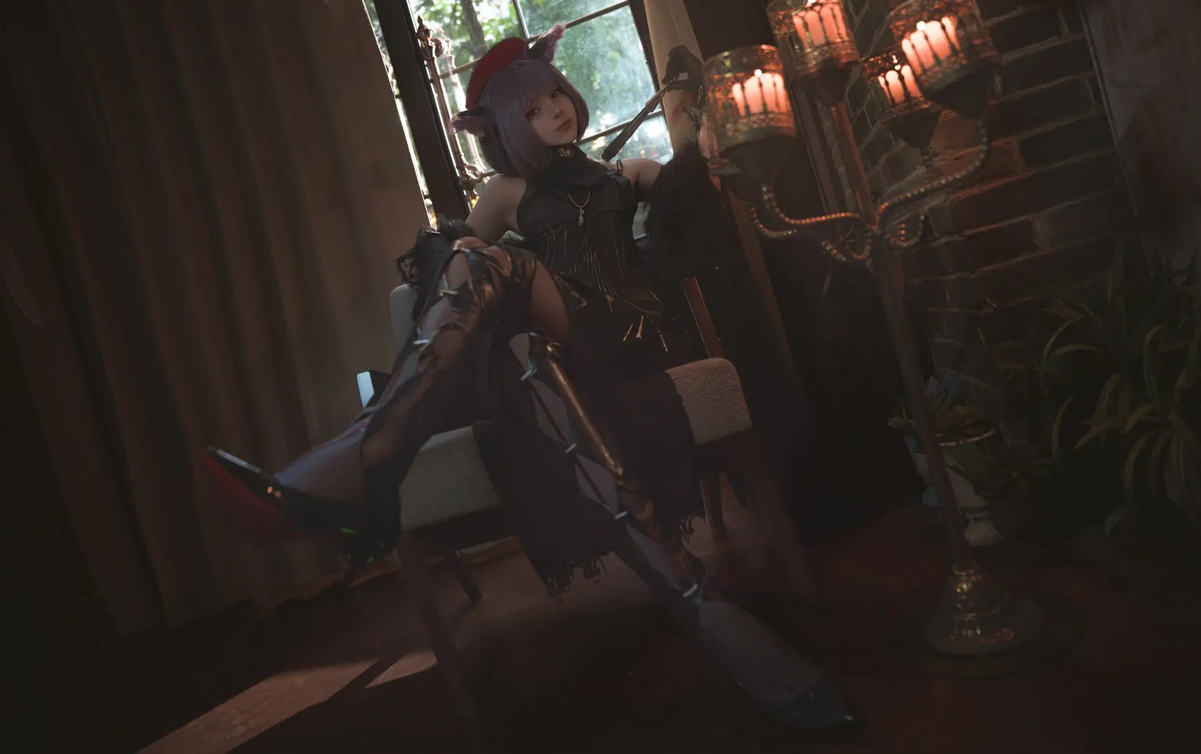 Gothic style, Dark style, Vintage portrait, Stockings, Nyamu cosplay