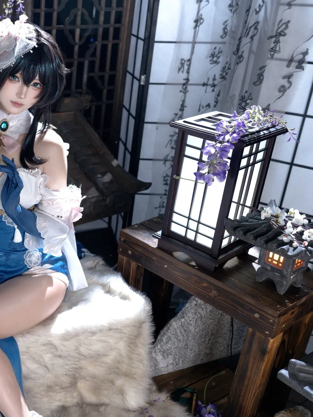 【阮梅cos】星穹铁道雪绽梅笺，蓝白国风与珍珠腿环的棚拍记录 - 是_猫呀 - 第4张