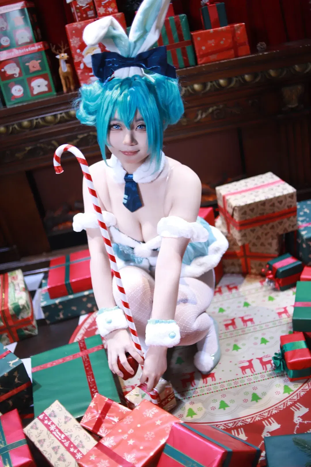 【初音ミクコスプレ】クリスマスバニーガールと白ストッキング×キャンディケインの甘い一撃 - 邪恶的哥布林 - 5枚目