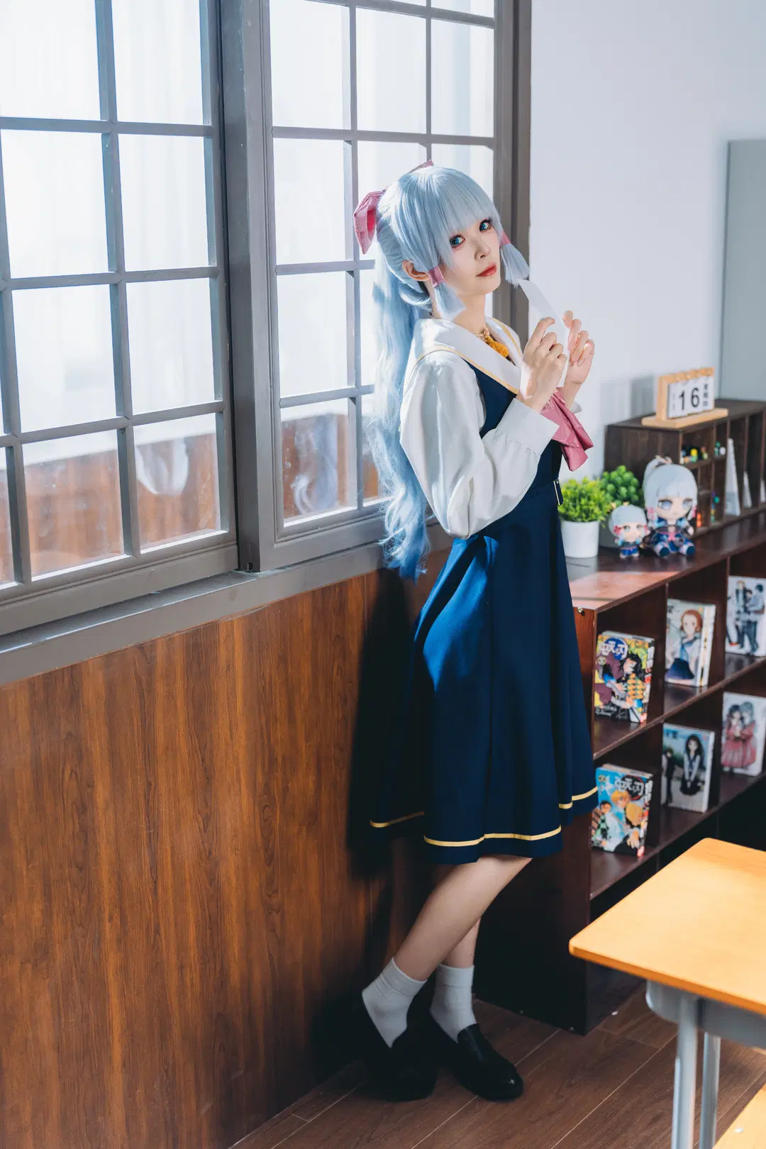 Genshin Impact, Kamisato Ayaka cosplay, White stockings, Modern AU, Showa aesthetic