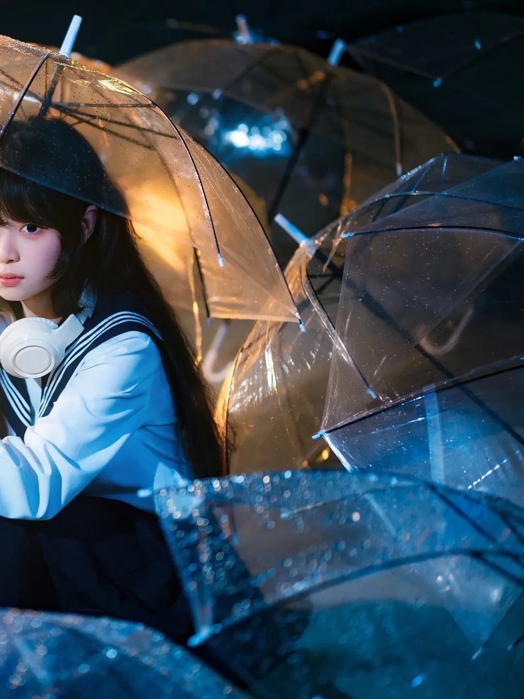 Rainy Night Rooftop Sailor Suit Moody Portrait Photography by 幻影消失 - Image 2