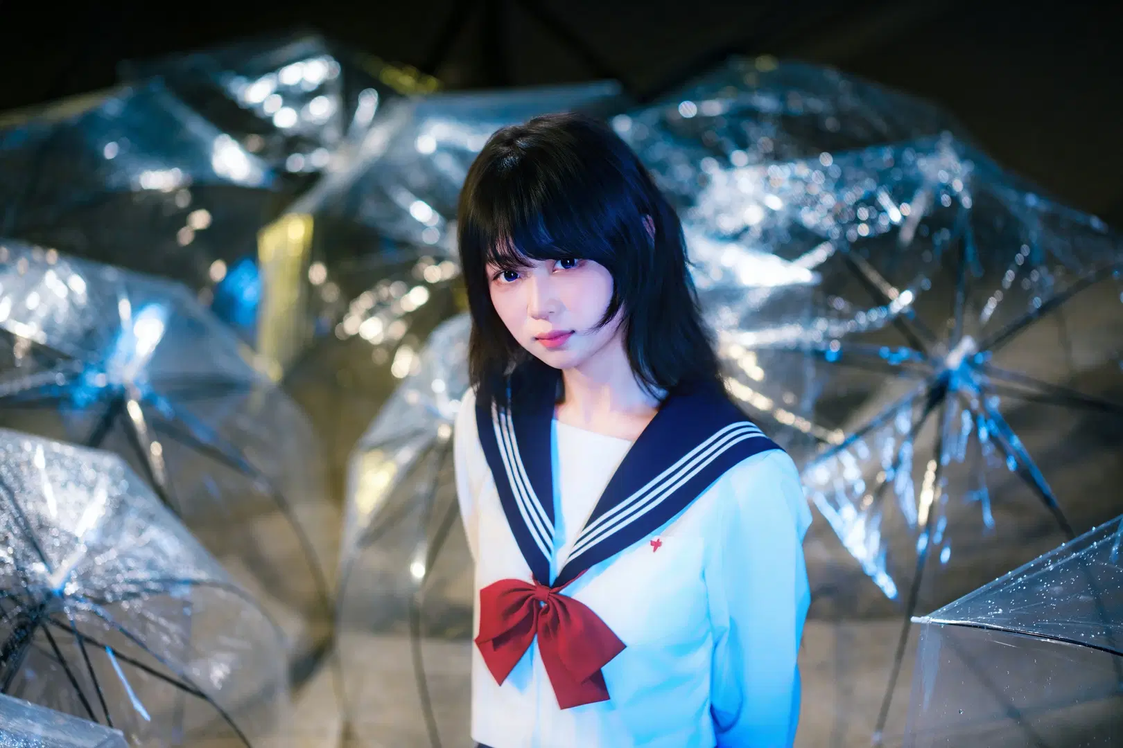 Rainy Night Rooftop Sailor Suit Moody Portrait Photography by 幻影消失 - Image 5