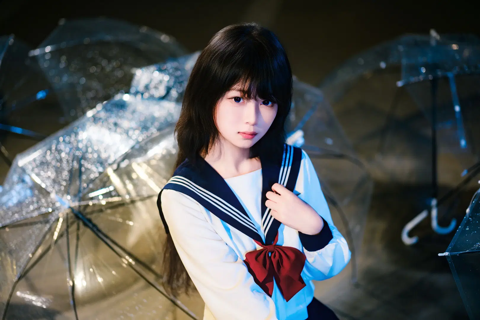 Rainy Night Rooftop Sailor Suit Moody Portrait Photography by 幻影消失 - Image 8