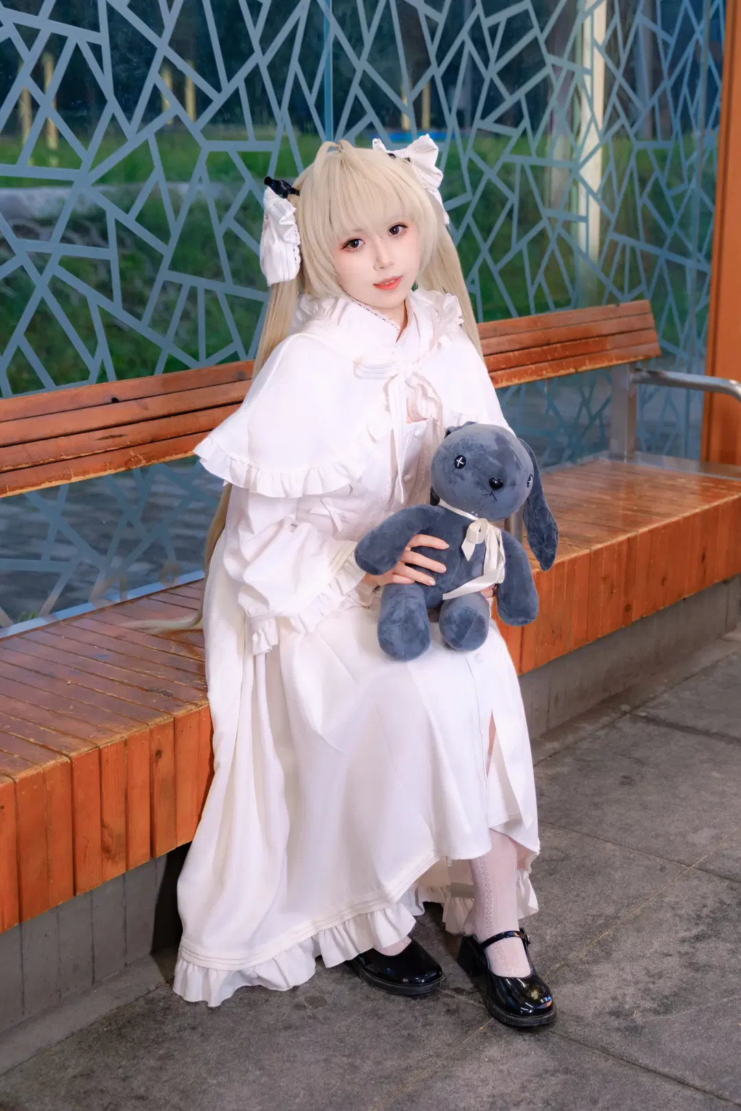 [Kasugano Sora cosplay] Twilight Tram and Sunset Glow: White Stockings Lolita Anime-style outdoor photoshoot by 幻影消失 - Image 9