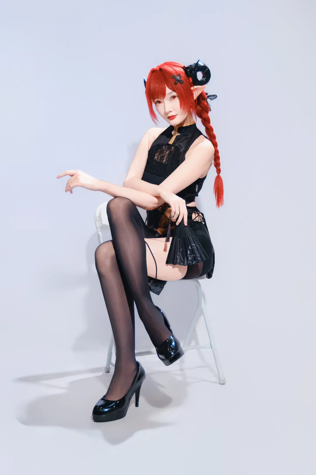 イベント写真, 古風コスプレ, 黒ストッキング, 赤髪コスプレ, メカ風コスプレ