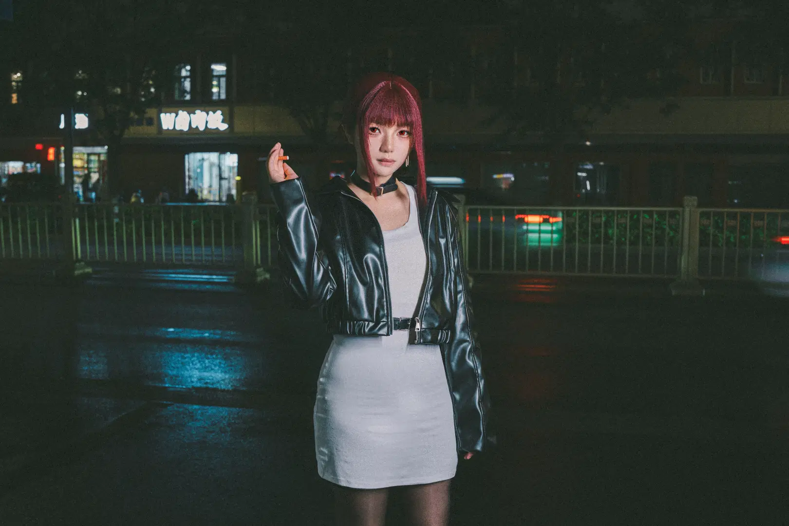 都市夜色下的红发皮衣cos记录 - Relike雨落（接后期） - 第2张