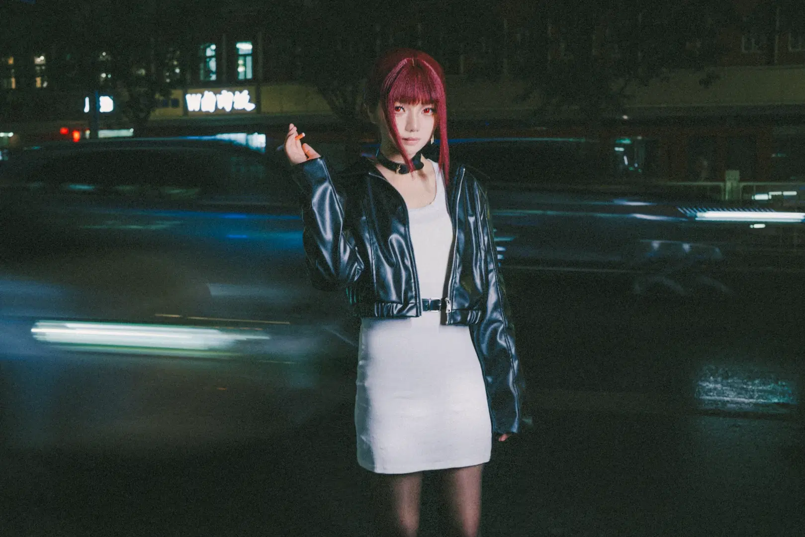 cosplay, 二次元摄影, 夜景人像, 黑丝, 皮衣穿搭