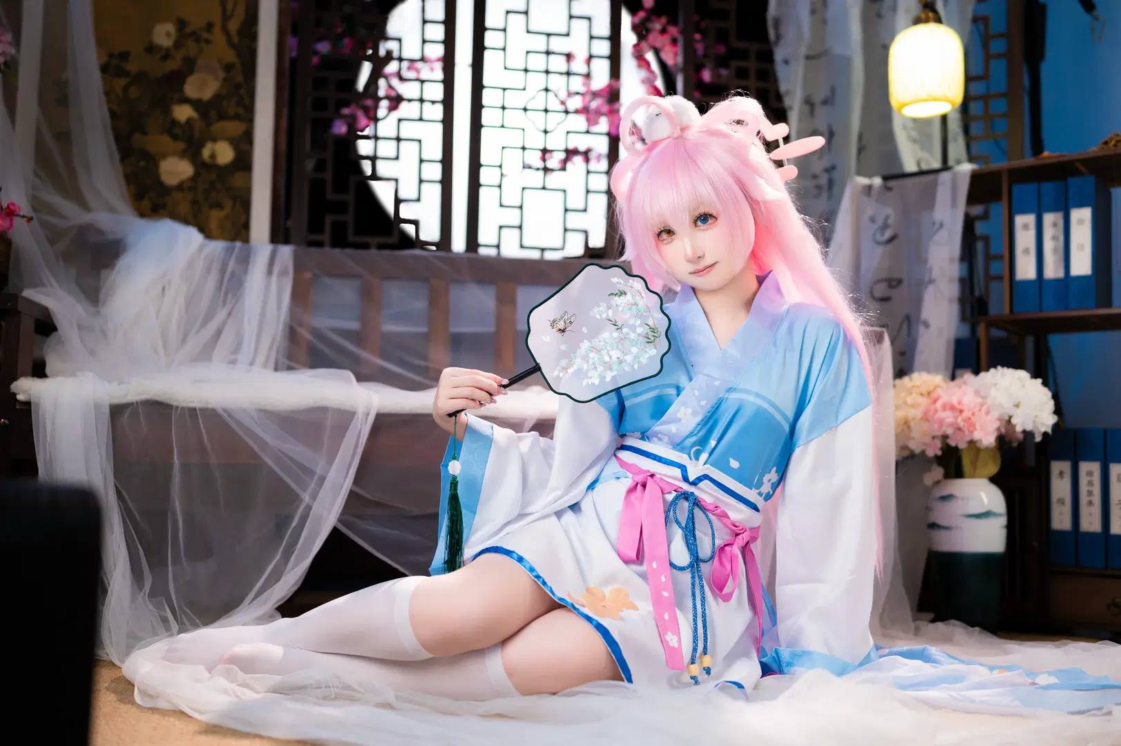 蔚蓝档案, 小鸟游星野cos, 古风cos, 白丝, 中秋节cos
