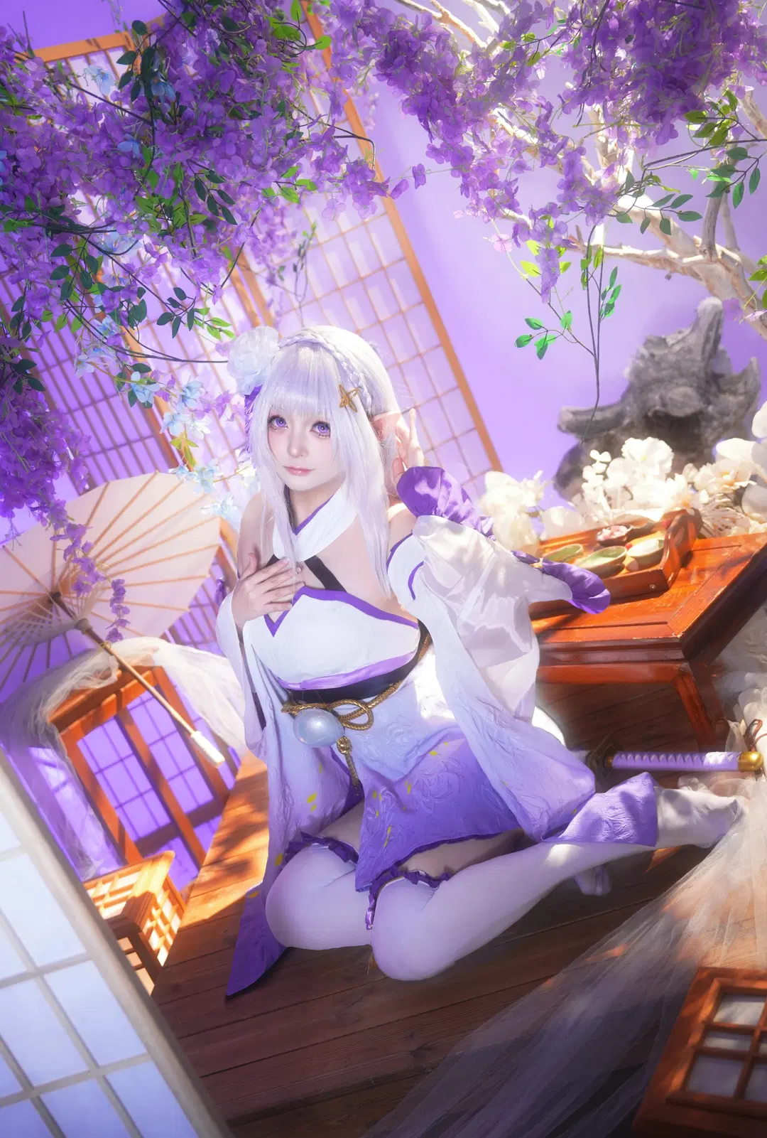 2D, Re:ZERO -Starting Life in Another World-, Emilia cosplay, White stockings, Japanese style cosplay
