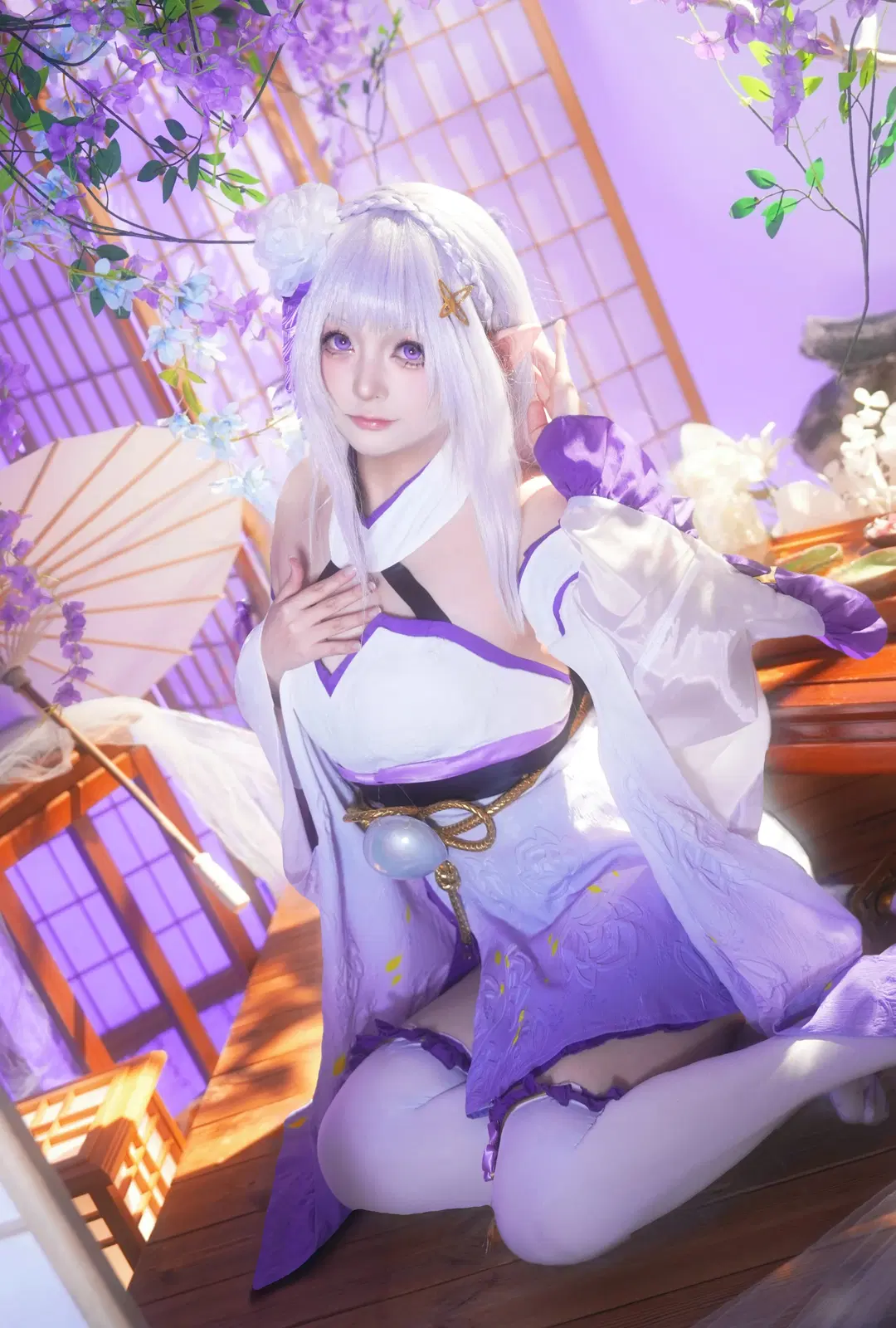【Emilia cosplay】Re:ZERO -Starting Life in Another World-: Japanese Style Cosplay Maiden beneath Wisteria (White Stockings & 2D) by 初惠 - Image 2