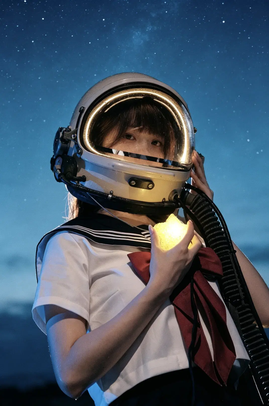 JK制服に宇宙服ヘルメットを纏い、湿り気を帯びた星空少女のポートレートを紡ぐ - 江城 - 2枚目