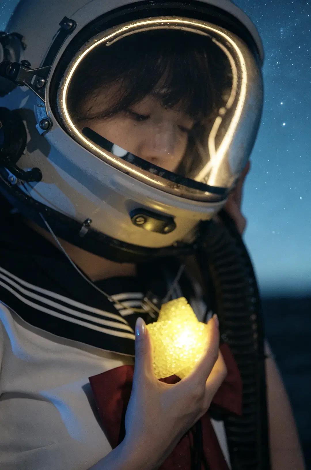JK制服に宇宙服ヘルメットを纏い、湿り気を帯びた星空少女のポートレートを紡ぐ - 江城 - 3枚目