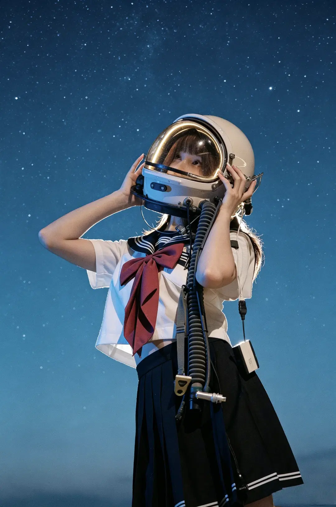 JK制服に宇宙服ヘルメットを纏い、湿り気を帯びた星空少女のポートレートを紡ぐ - 江城 - 4枚目