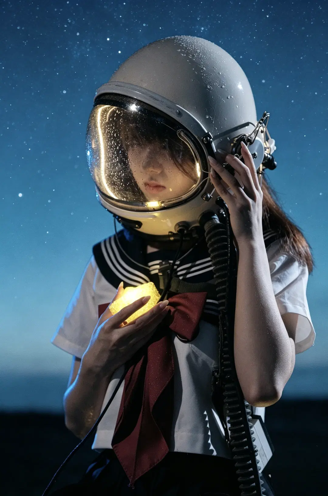 JK制服に宇宙服ヘルメットを纏い、湿り気を帯びた星空少女のポートレートを紡ぐ - 江城 - 5枚目