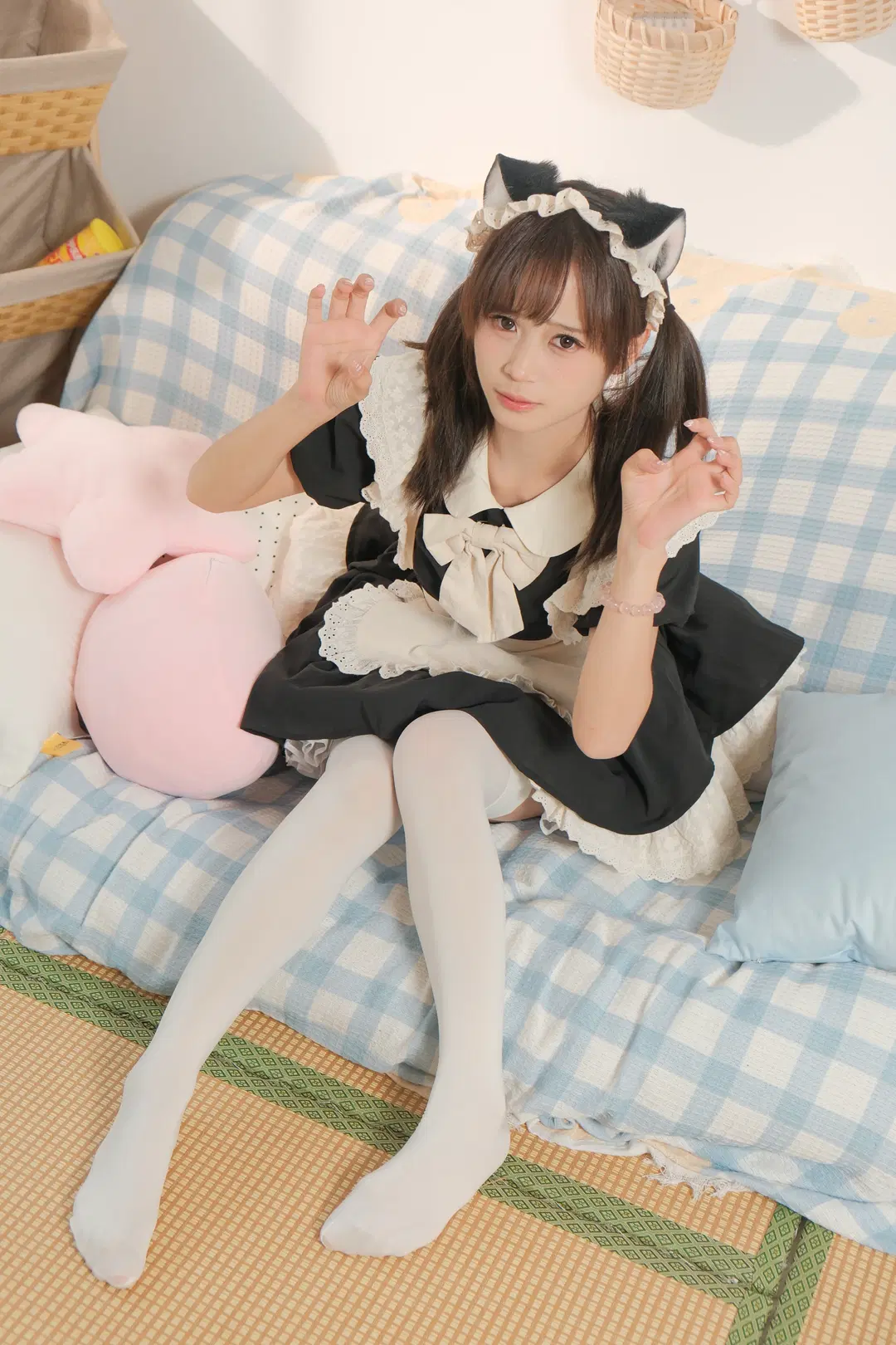 白丝, cosplay摄影, 日系写真, 猫耳女仆, 女仆装拍照姿势