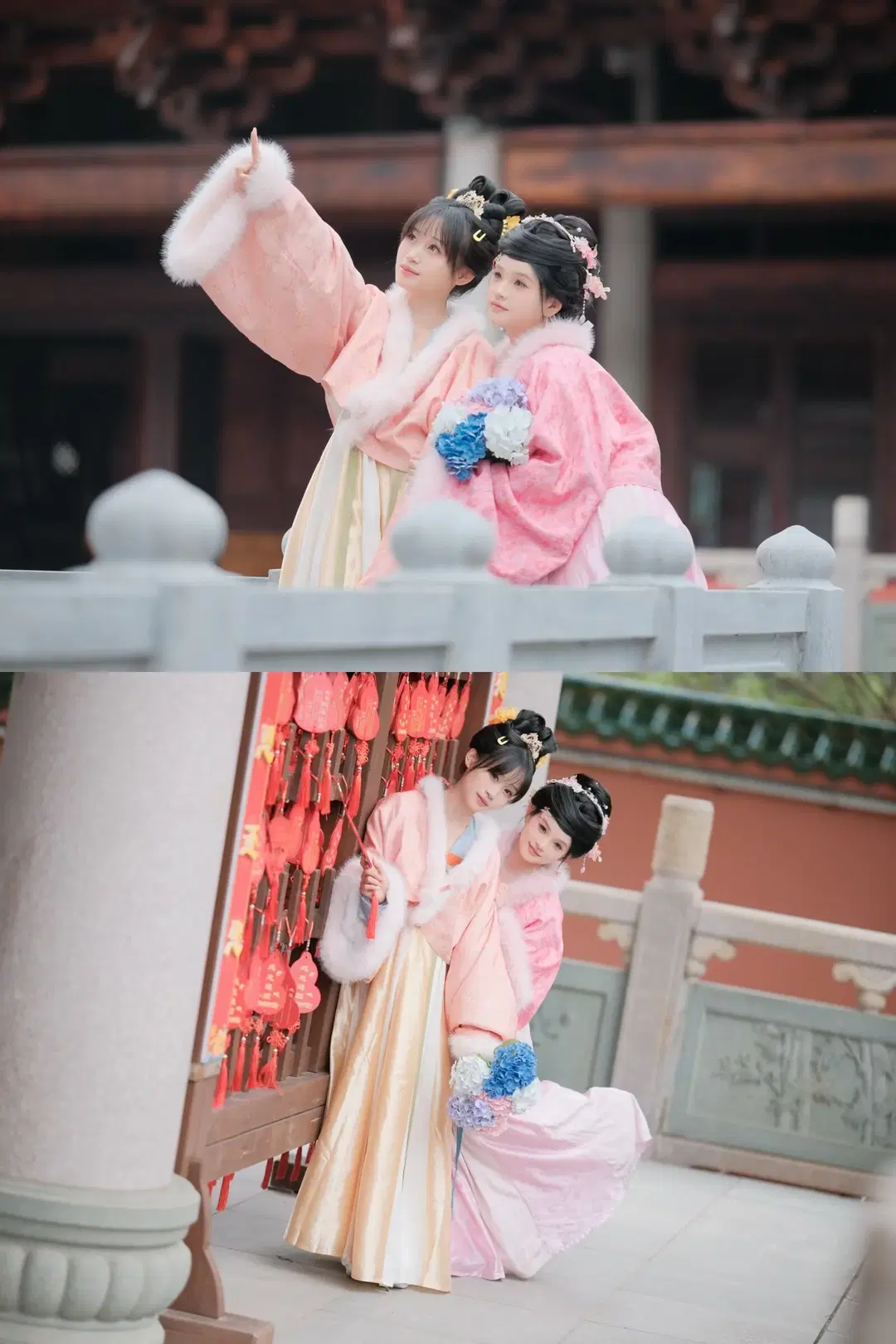 Winter Pink Hanfu Bestie Photoshoot: Classical Moments Beneath the Blessing Plaques by 江城 - Image 4