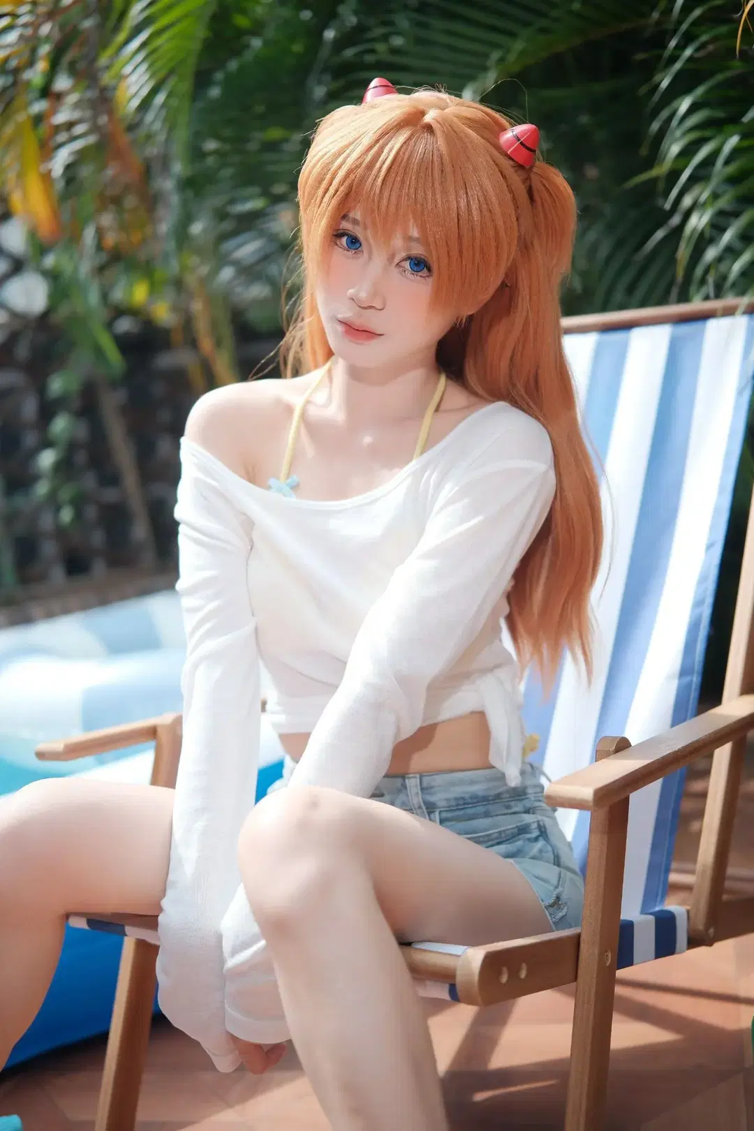 泳装cos, 明日香cos, 新世纪福音战士, 夏日泳装, 双马尾