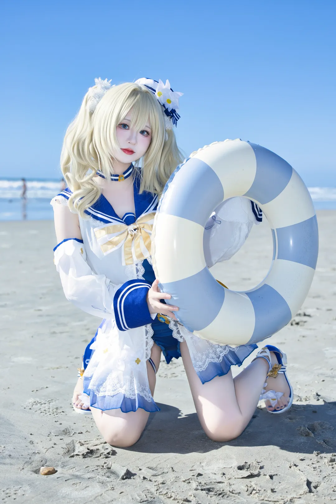 原神, 芭芭拉cos, 泳装cos, 夏日写真, 沙滩摄影 - 第1张