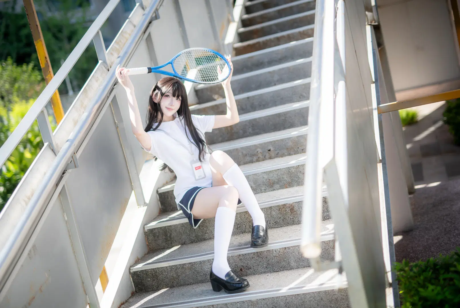 上海撮影, 日系ポートレート, テニス少女, 白タイツコスプレ, スポーティ風写真