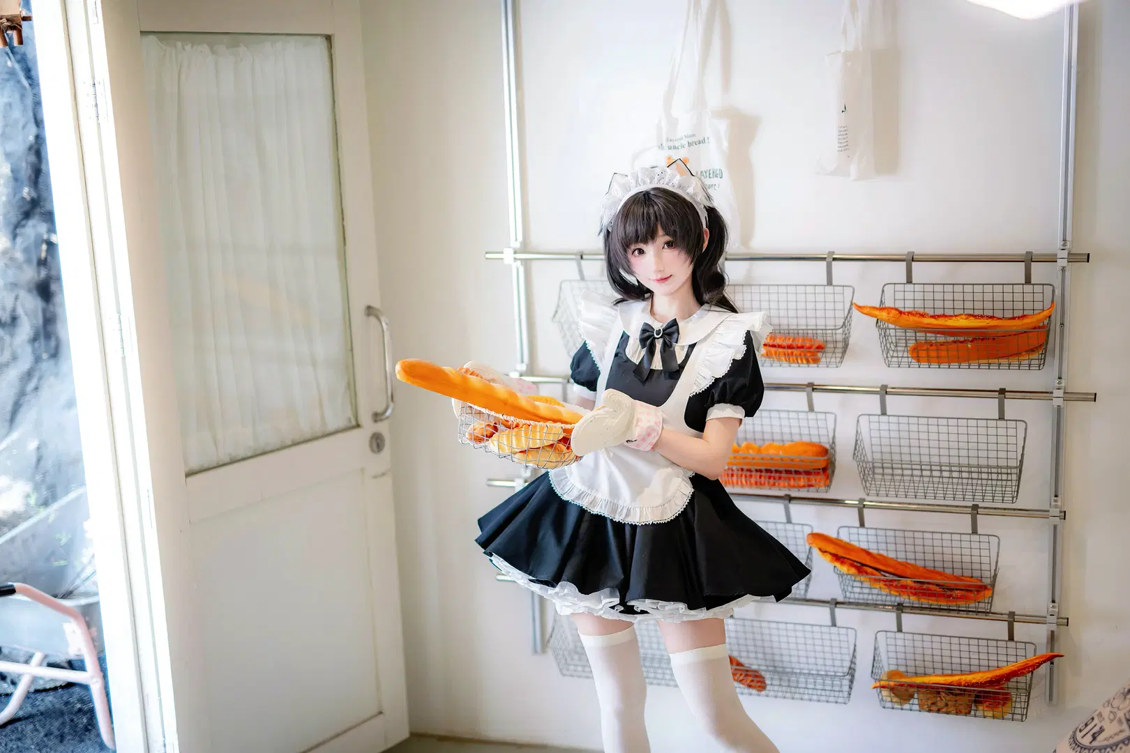 Japanese Maid Outfit Photoshoot: White Stockings Daily Life in a Chongqing Bakery by mile7758 - Image 5