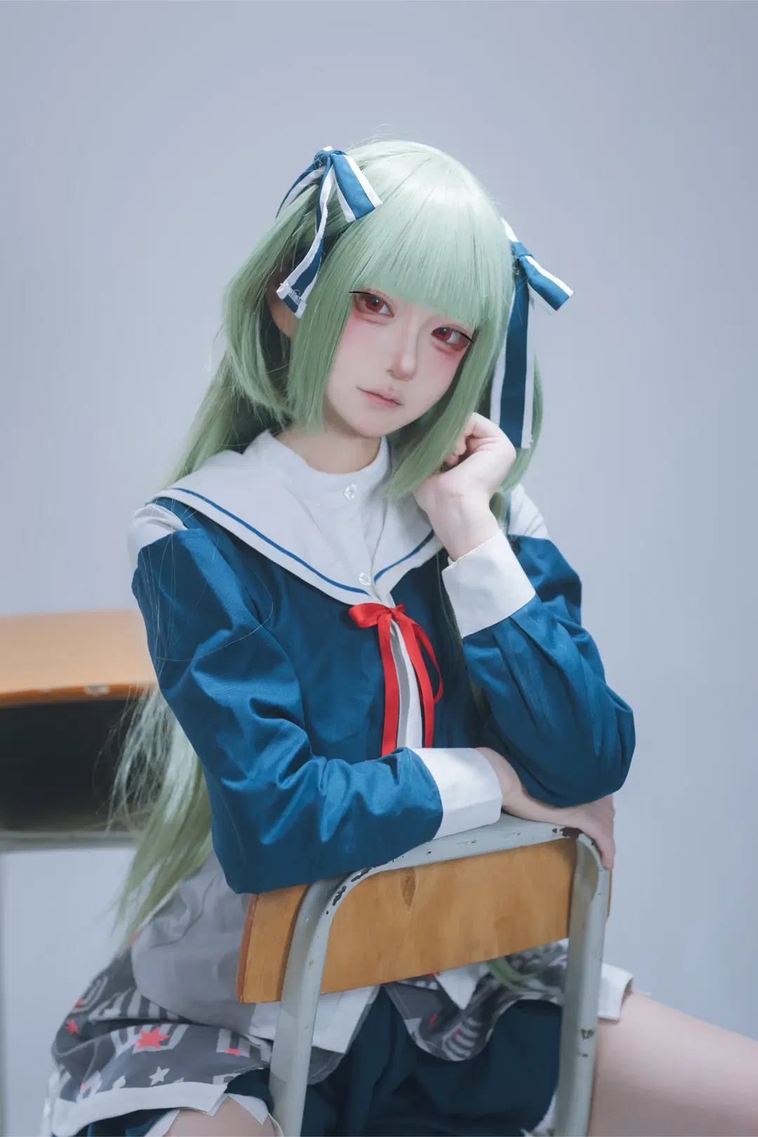 [Murasame cosplay] Senren＊Banka: Green Hair, Red Eyes, and White Stockings in the Classroom by Govcz小法师XiYi - Image 3