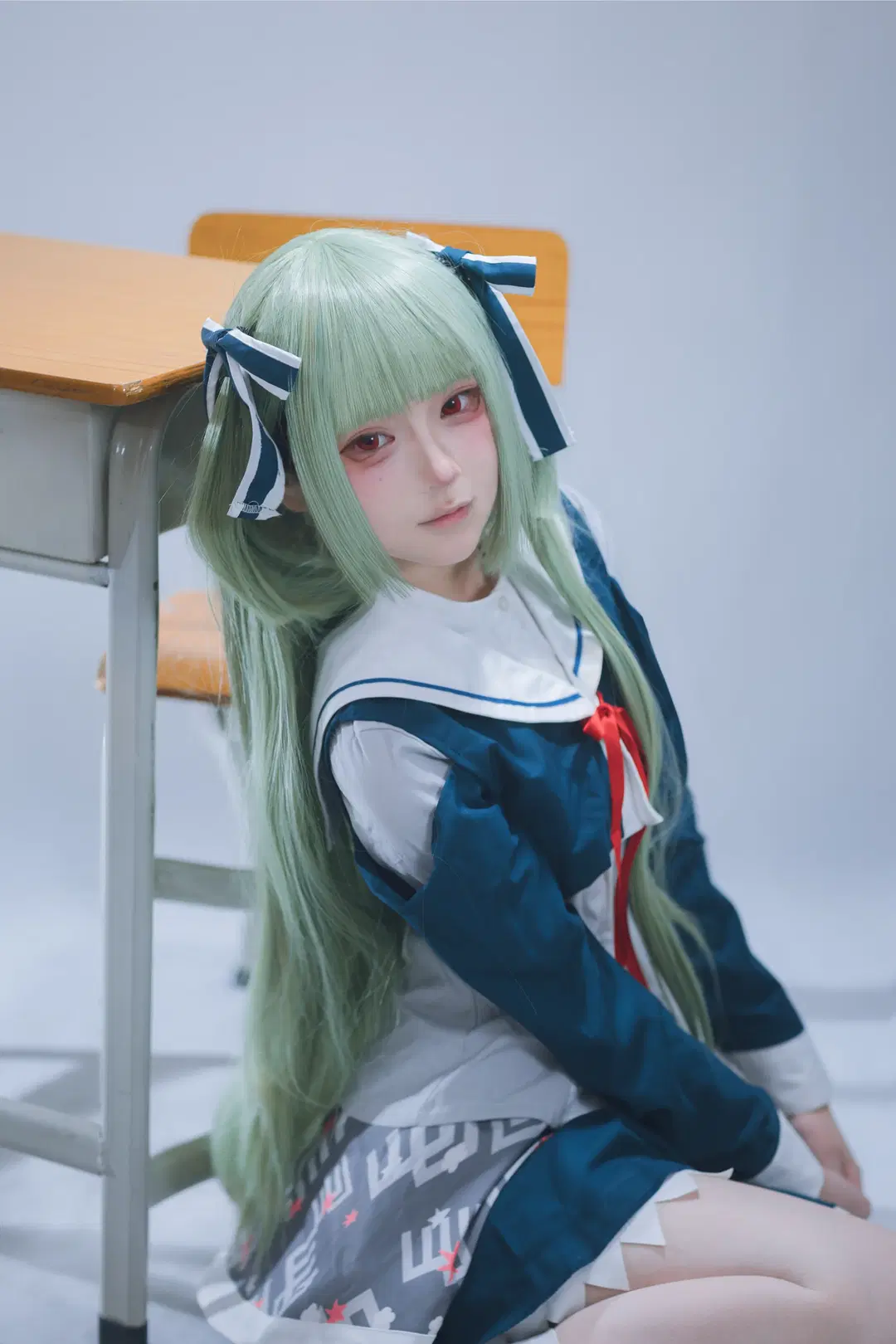 [Murasame cosplay] Senren＊Banka: Green Hair, Red Eyes, and White Stockings in the Classroom by Govcz小法师XiYi - Image 5
