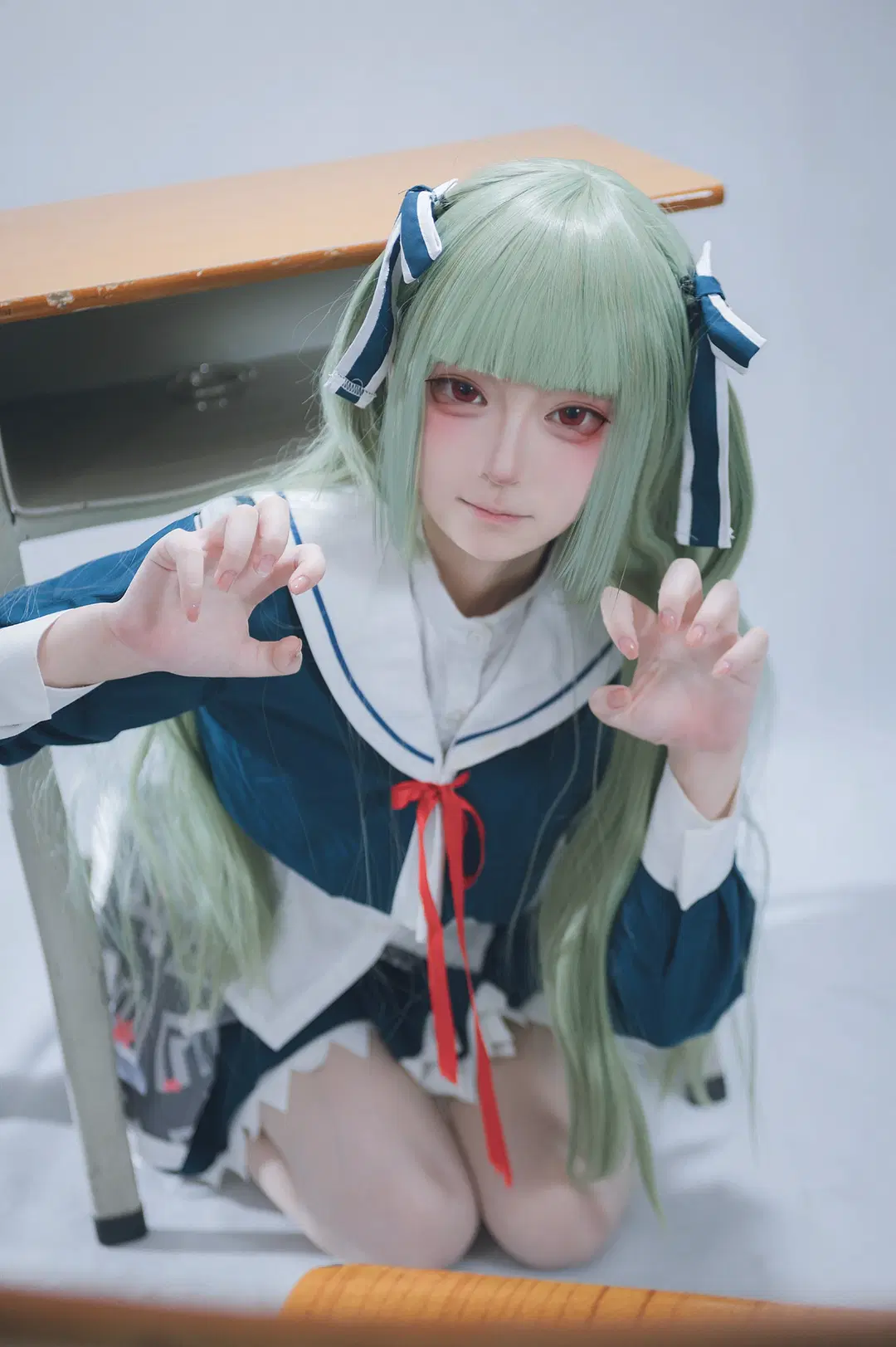 [Murasame cosplay] Senren＊Banka: Green Hair, Red Eyes, and White Stockings in the Classroom by Govcz小法师XiYi - Image 6