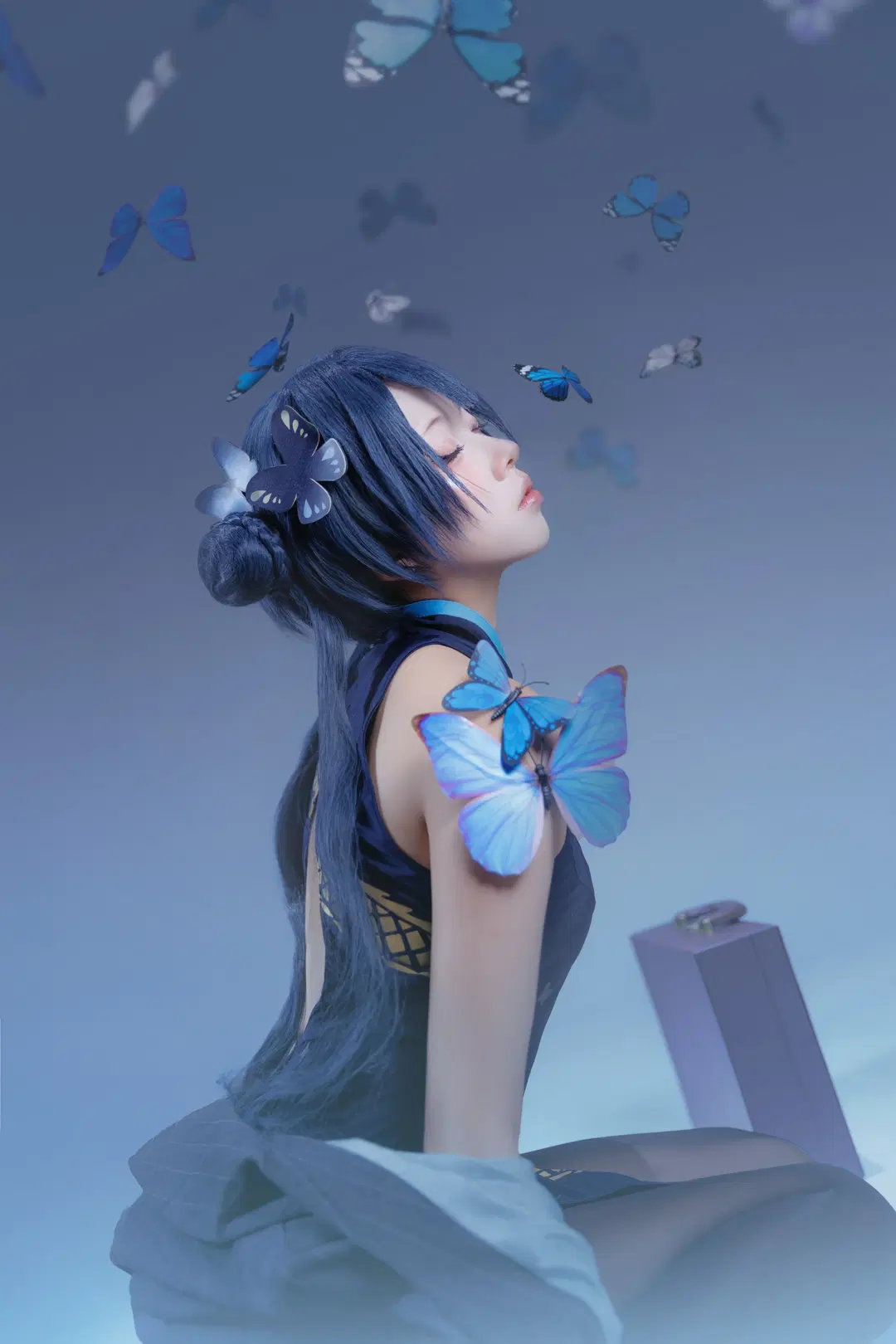 蔚蓝档案, 妃咲cos, 二次元cosplay, 蝴蝶道具, 丝袜