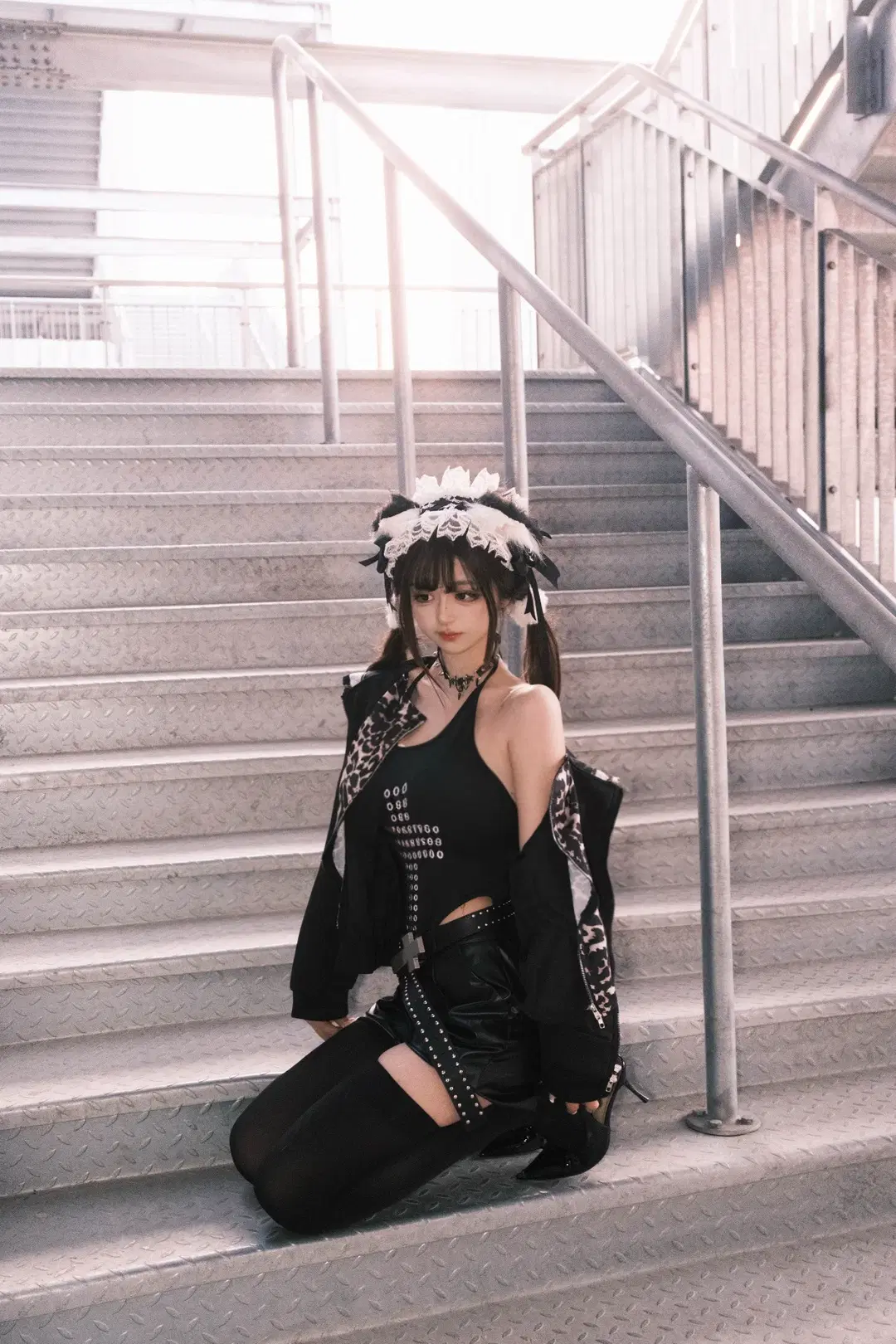 Dark Punk Maid Styling: Staircase and Garage Photo Poses Showcase by Ovo - Image 2