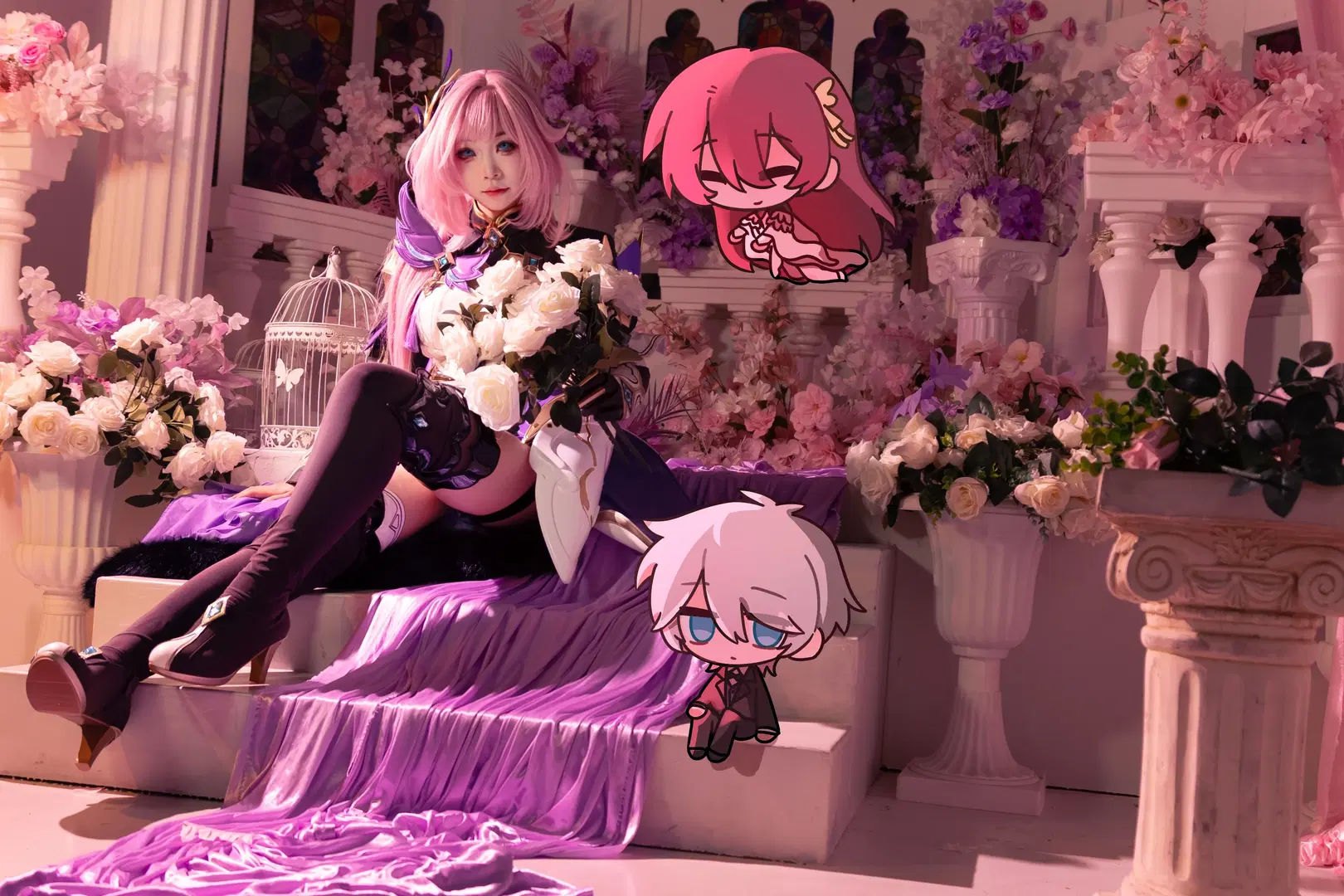 爱莉希雅cos, 崩坏3, 粉发少女, 丝袜, 崩坏3十周年