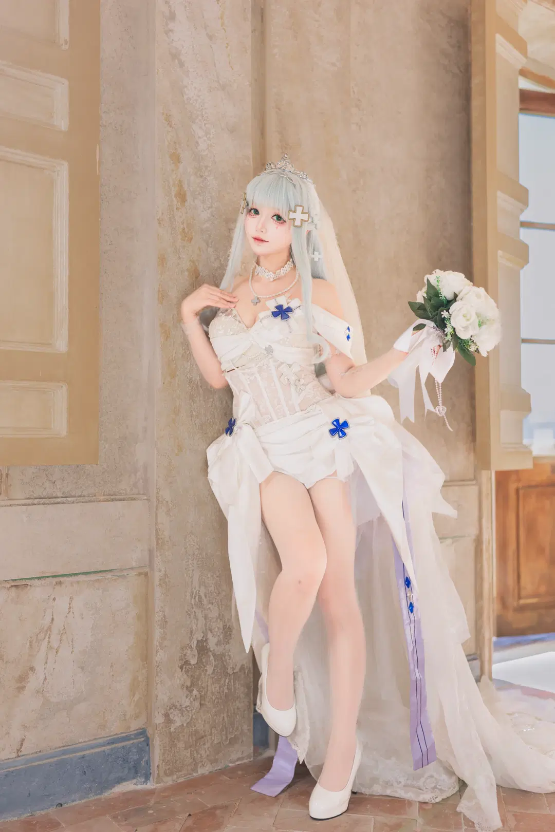 婚纱cos, 二次元cosplay, 白丝, 少女前线, HK416cos