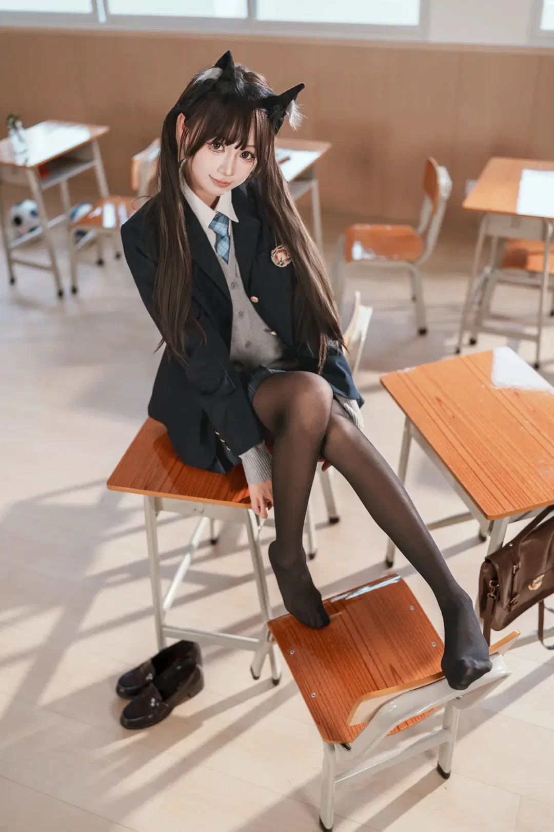 猫耳, JK制服, 黑丝, 轻音少女, 中野梓cos