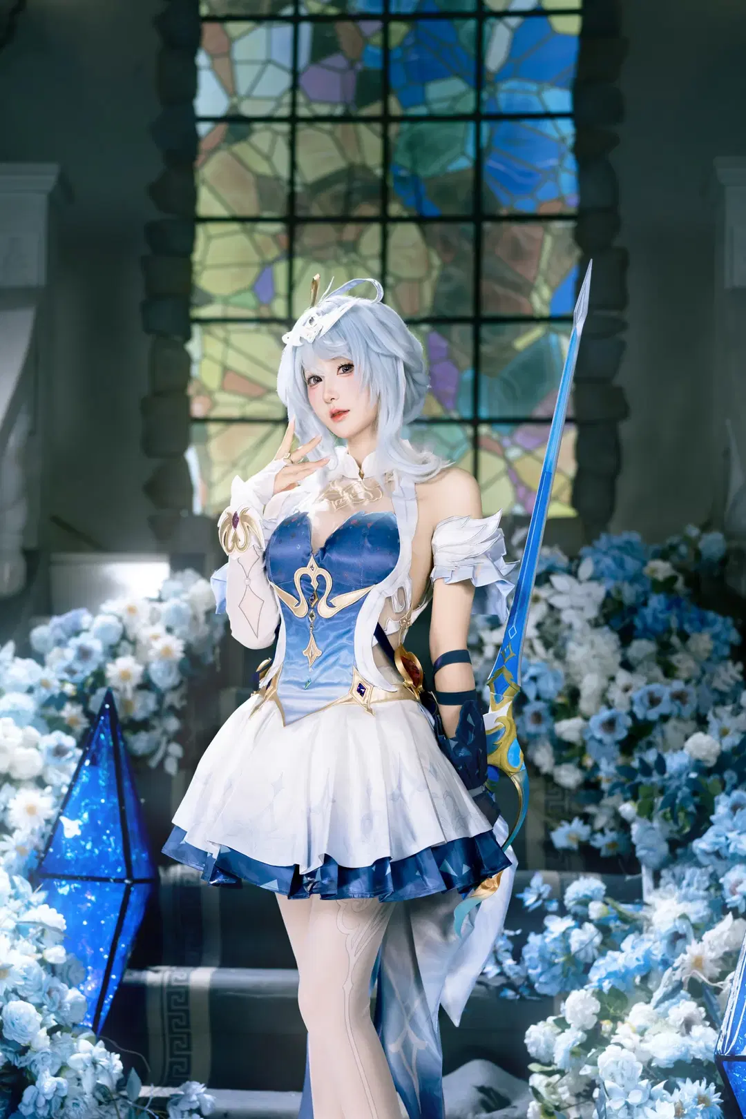 白絲, cosplay攝影, 奧黛塔cos, 藍白裙, 古典教堂風