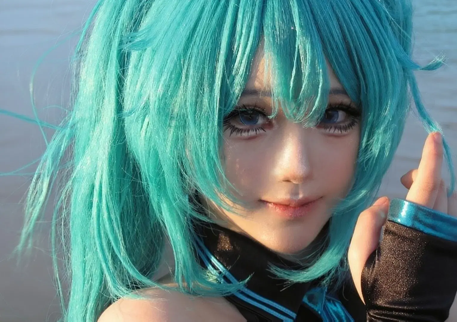 【初音未来cos】海风与夕阳下的蓝色双马尾 - 满黛 - 第2张