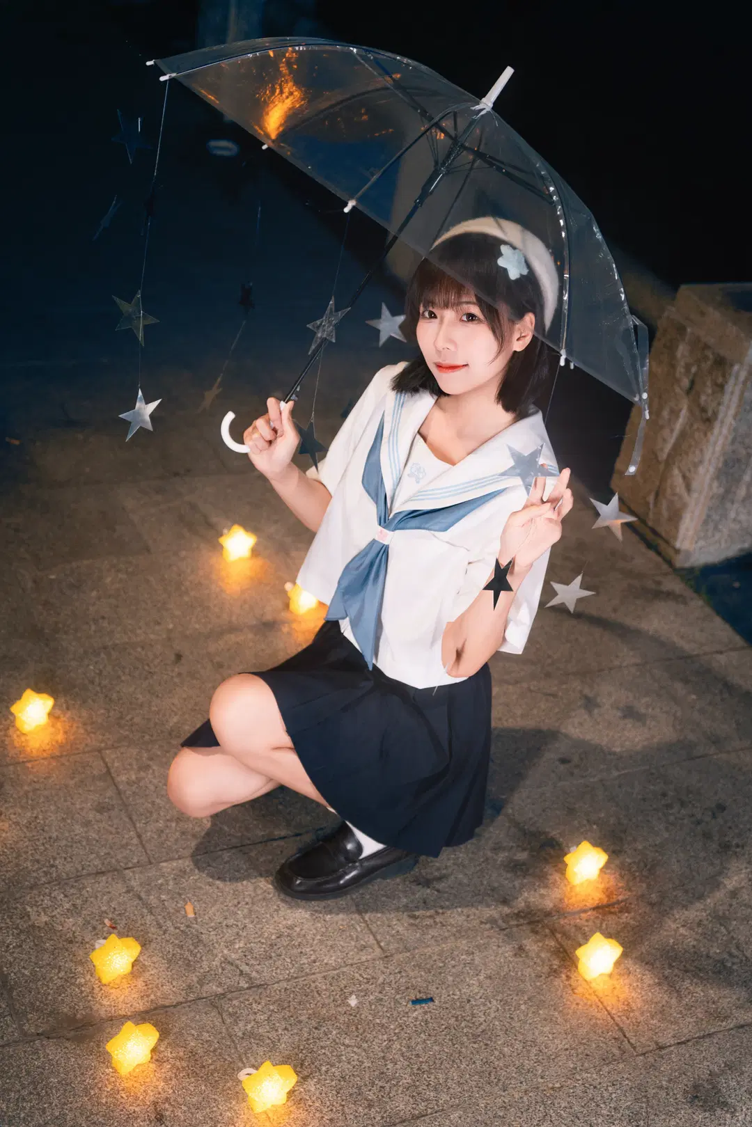 夜风微凉星星散落，JK制服夜景氛围感写真 - 小饭大人 - 第11张