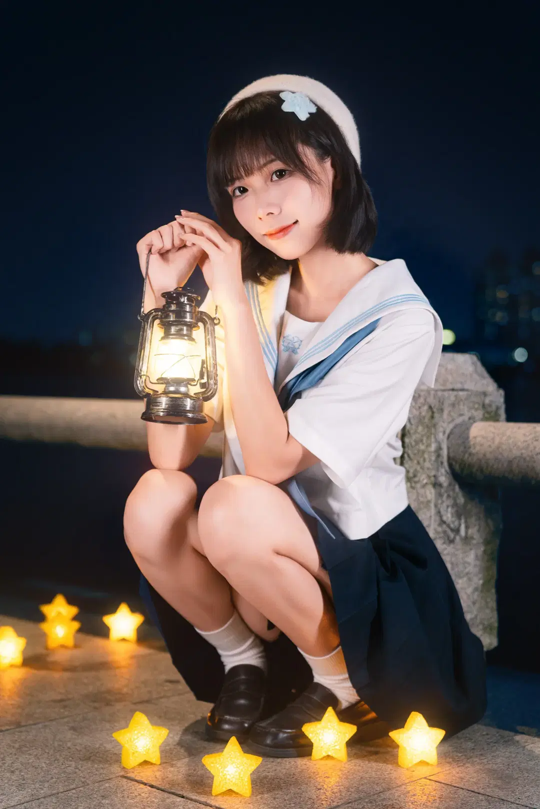 夜风微凉星星散落，JK制服夜景氛围感写真 - 小饭大人 - 第12张