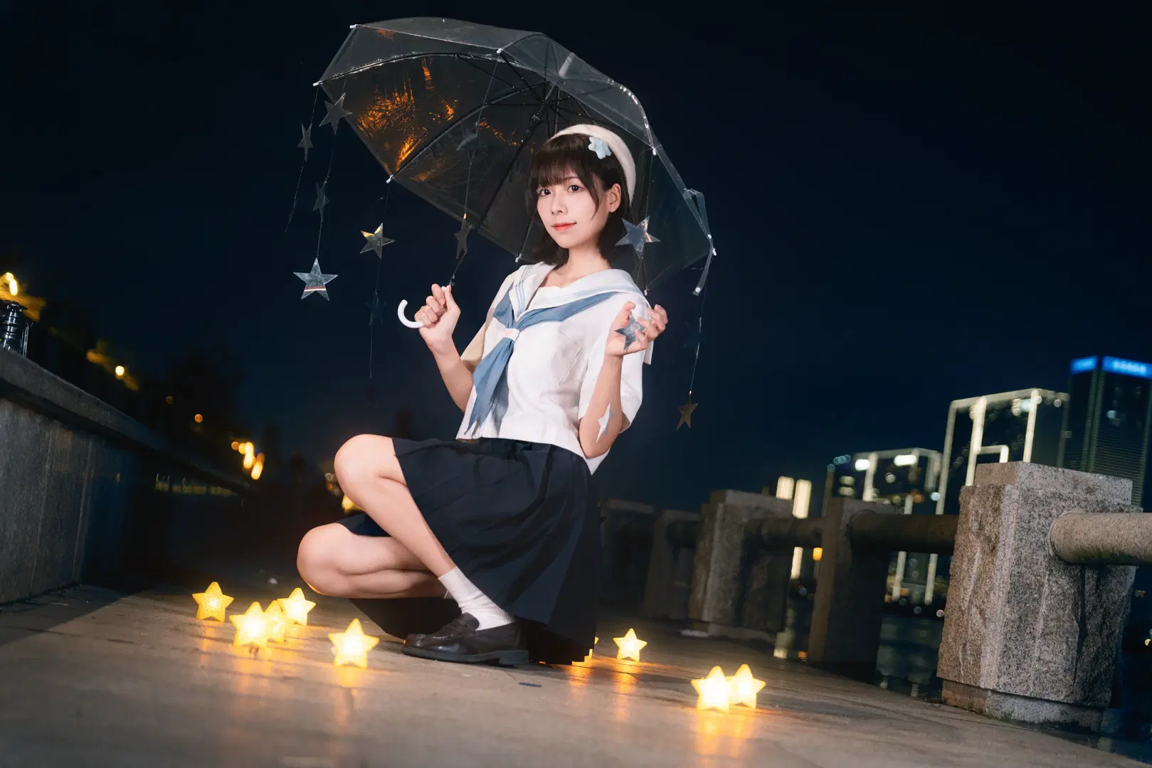 夜风微凉星星散落，JK制服夜景氛围感写真 - 小饭大人 - 第2张