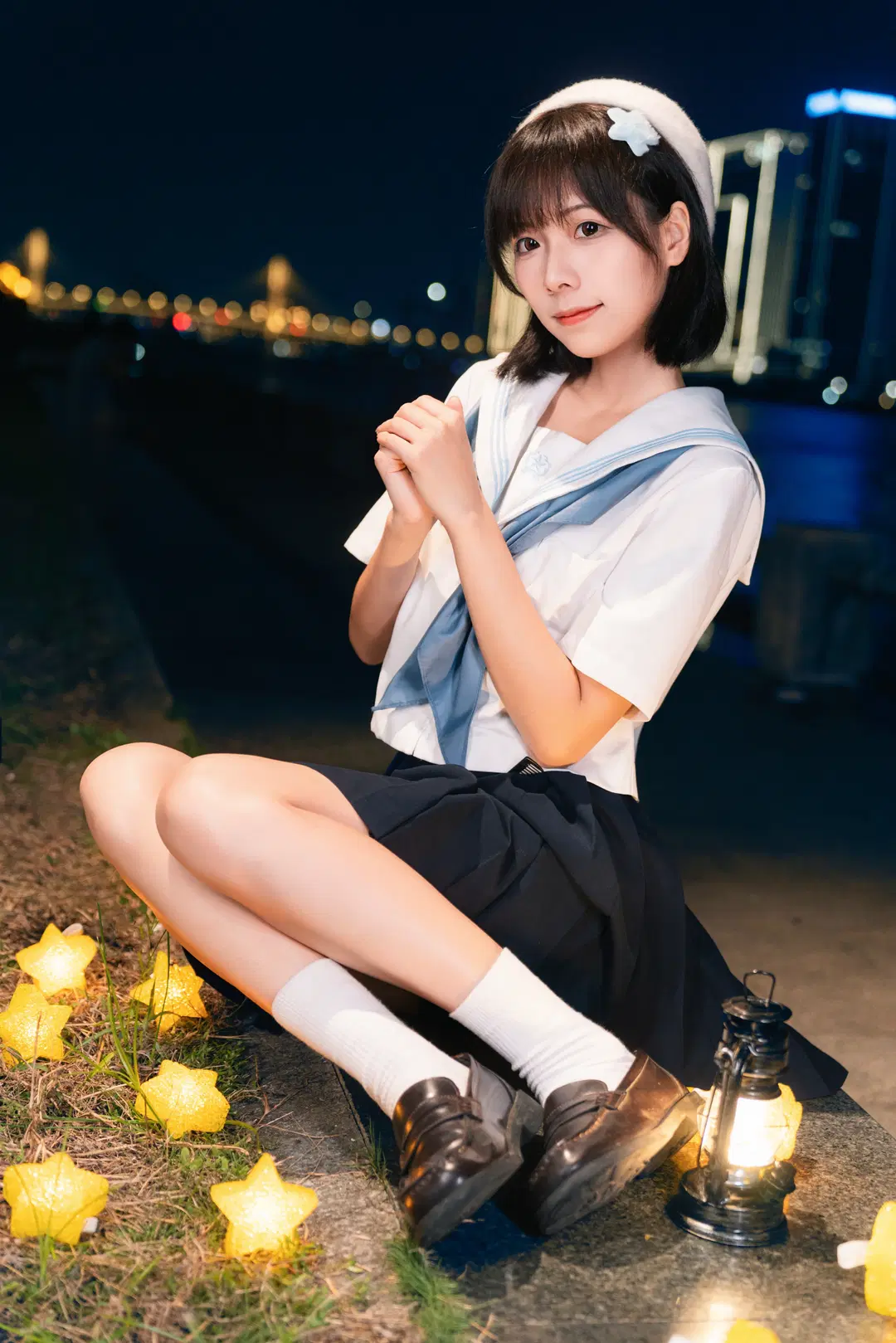 夜风微凉星星散落，JK制服夜景氛围感写真 - 小饭大人 - 第3张