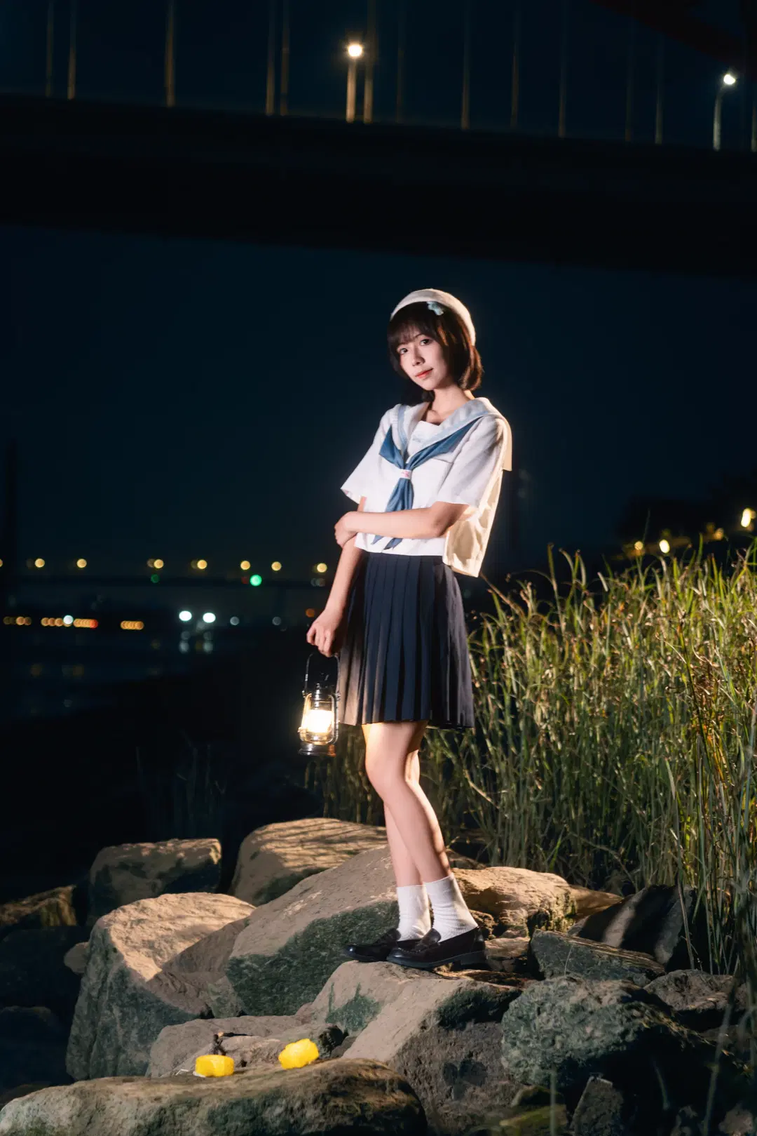 夜风微凉星星散落，JK制服夜景氛围感写真 - 小饭大人 - 第5张
