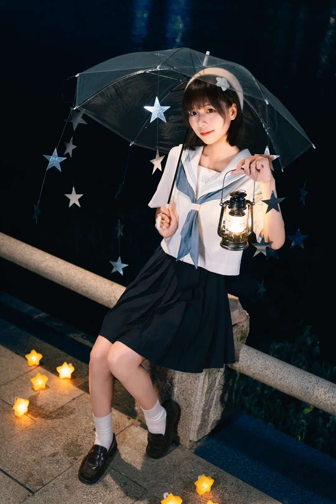 夜风微凉星星散落，JK制服夜景氛围感写真 - 小饭大人 - 第6张