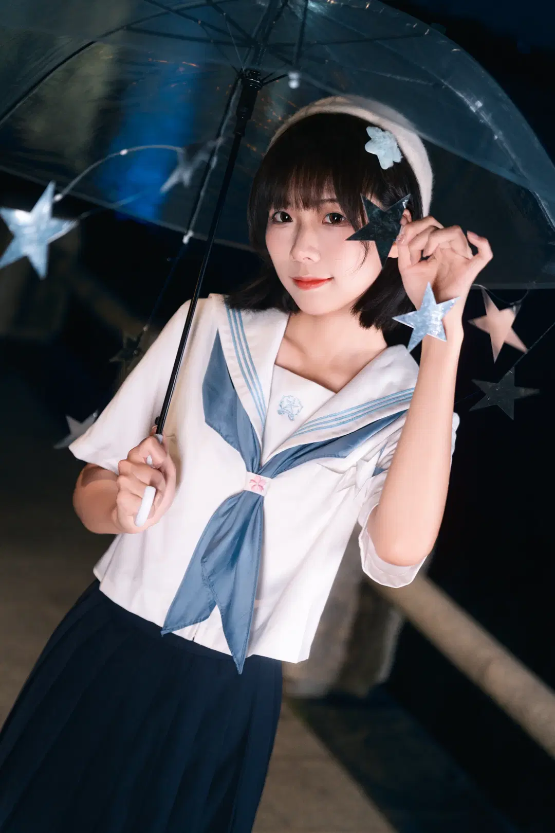 夜风微凉星星散落，JK制服夜景氛围感写真 - 小饭大人 - 第7张