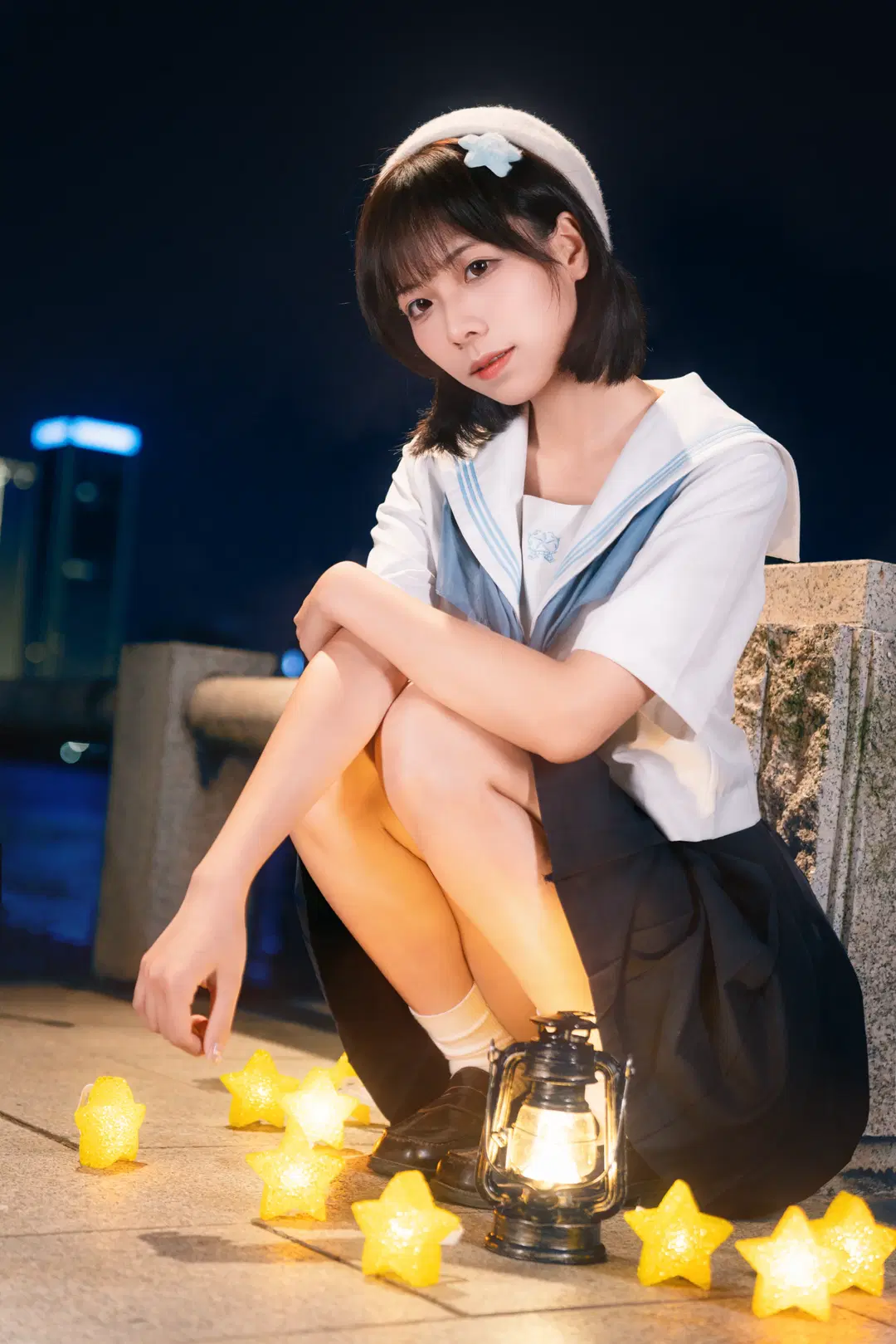 夜风微凉星星散落，JK制服夜景氛围感写真 - 小饭大人 - 第9张