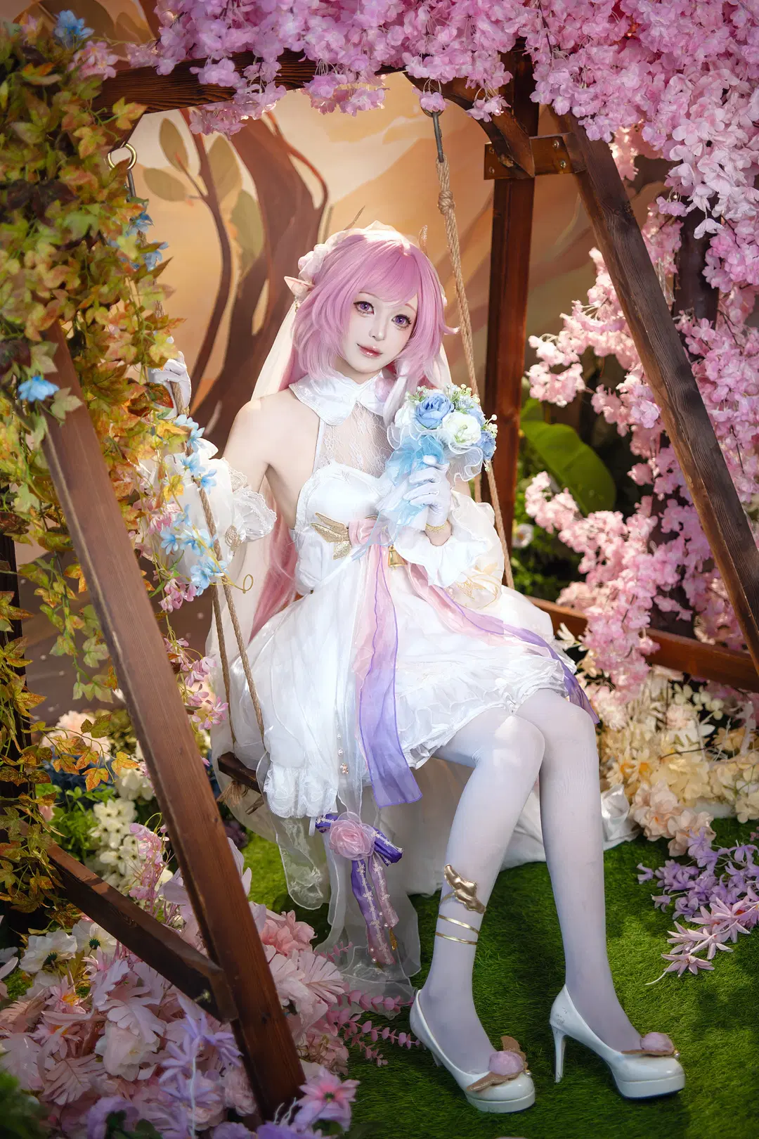 愛莉希雅cos, cosplay, 崩壞三, 白絲, 精靈耳
