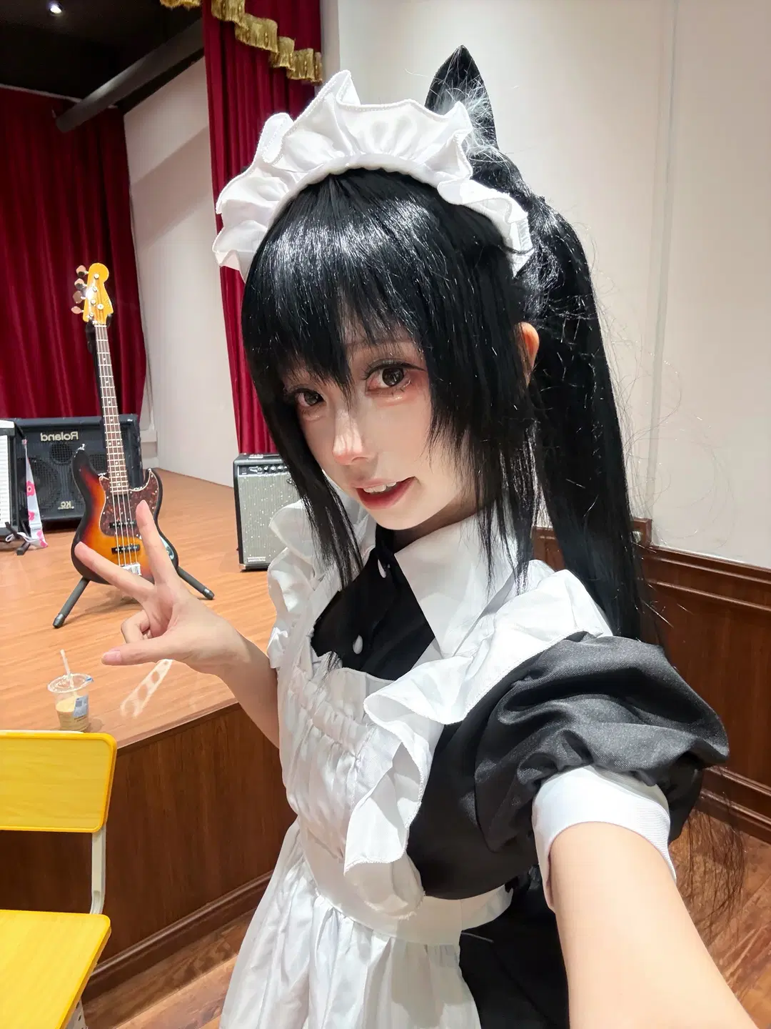 轻音少女, 女仆装cos, 梓喵cos, 猫耳双马尾, 舞台自拍