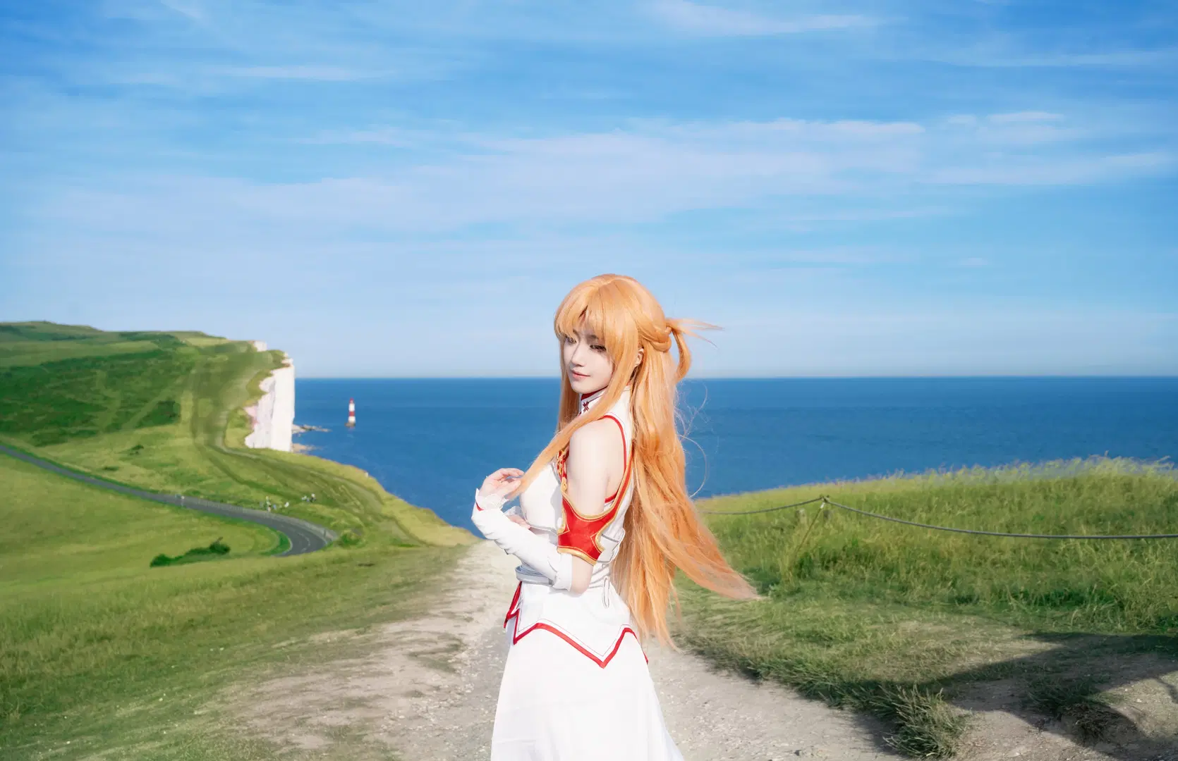 二次元cosplay, 亚丝娜cos, 刀剑神域, 海边cos, 闪光亚丝娜