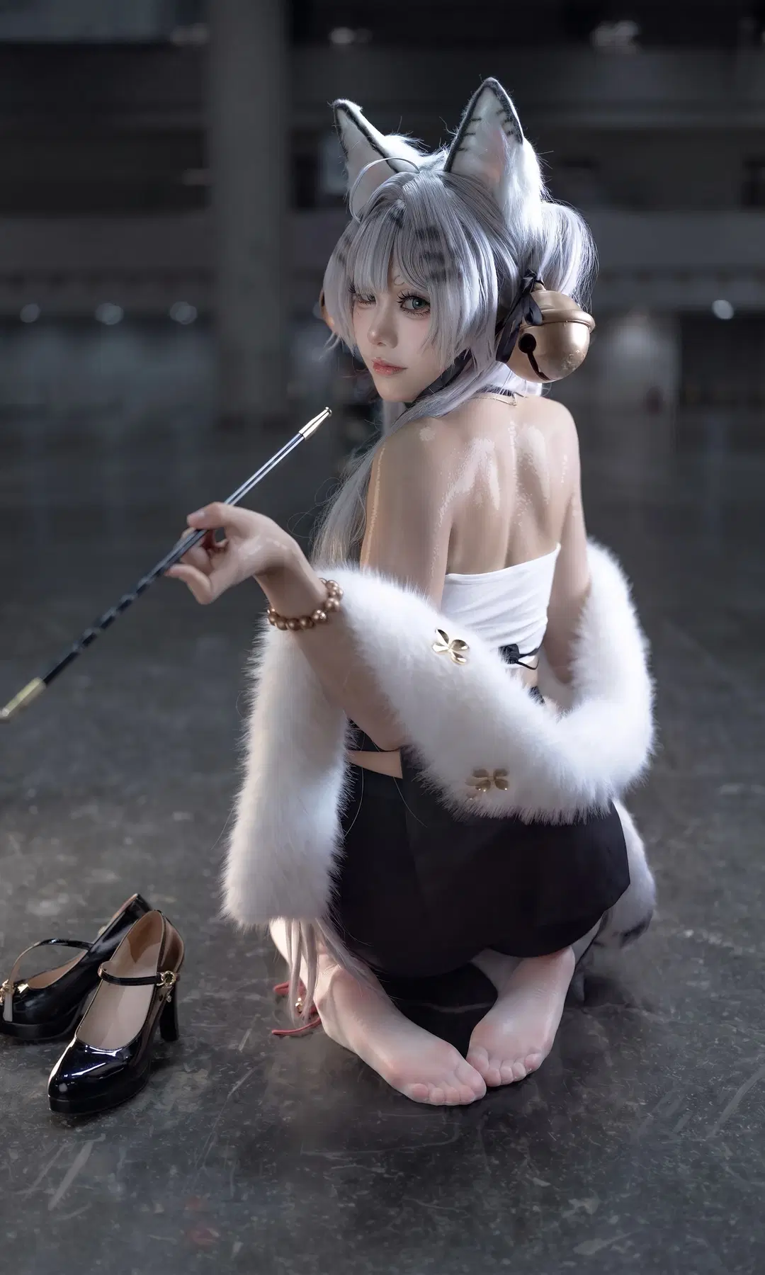 二次元視覚プロジェクト, 銀髪スタイル, 獣耳コスプレ, ファーショール, 白虎 コスプレ