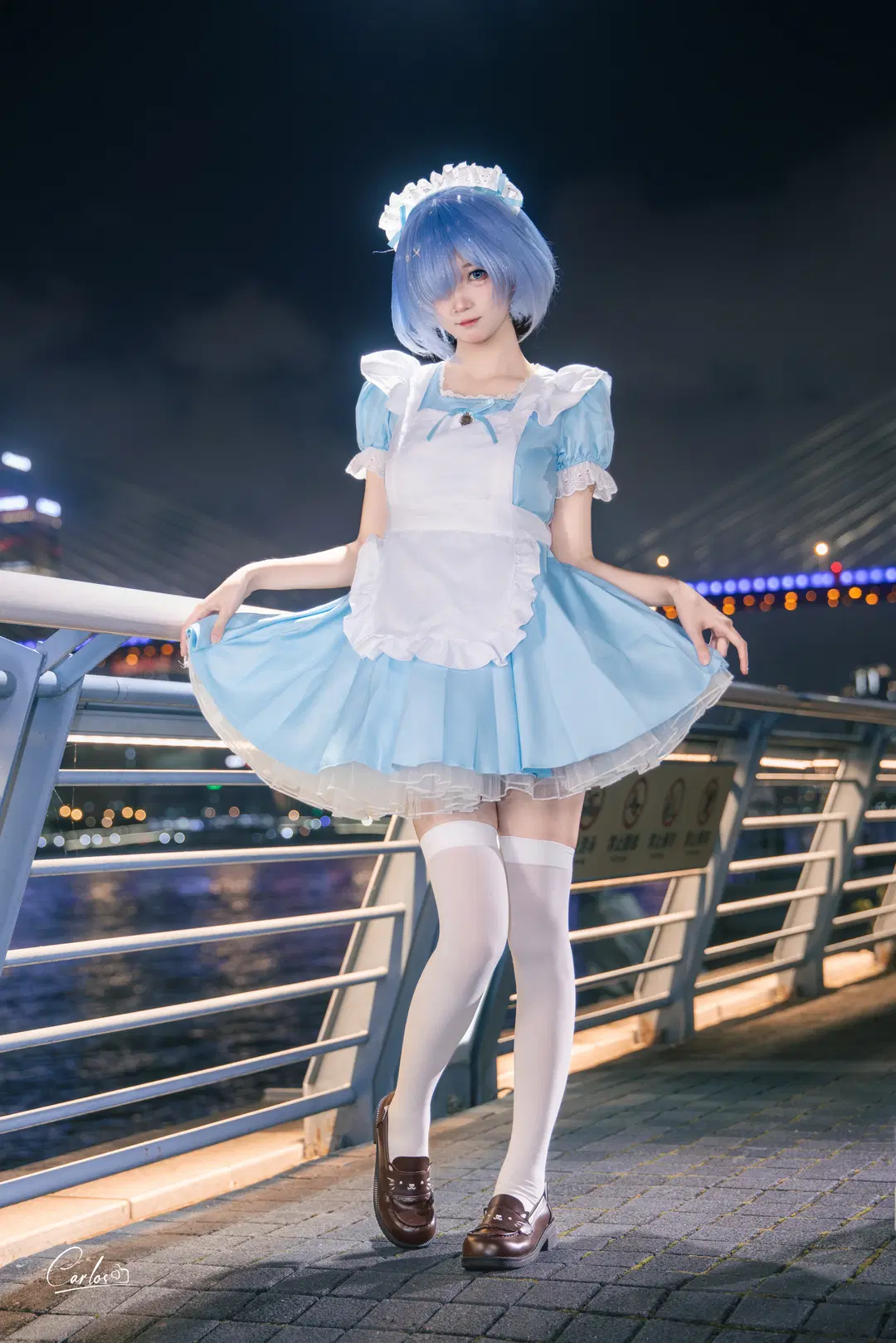 女僕裝, 蕾姆cos, 白絲, 夜景人像, Re從零開始