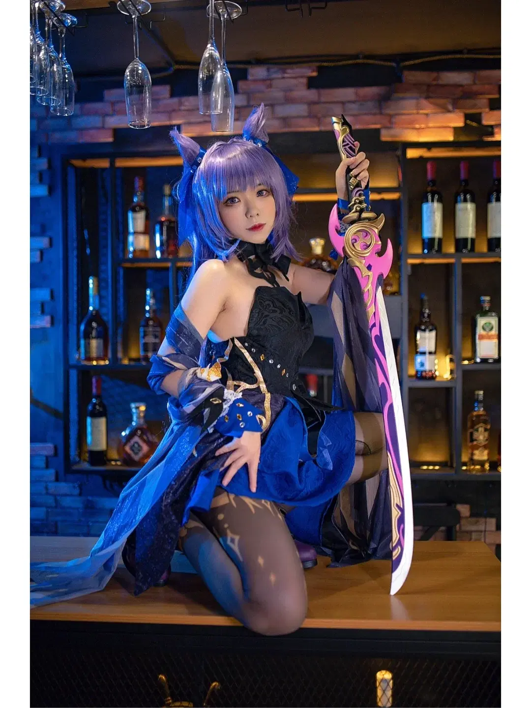 【刻晴cos】原神刻晴化身霓裾翩跹的酒吧微醺夜 - Helloguagua - 第4张