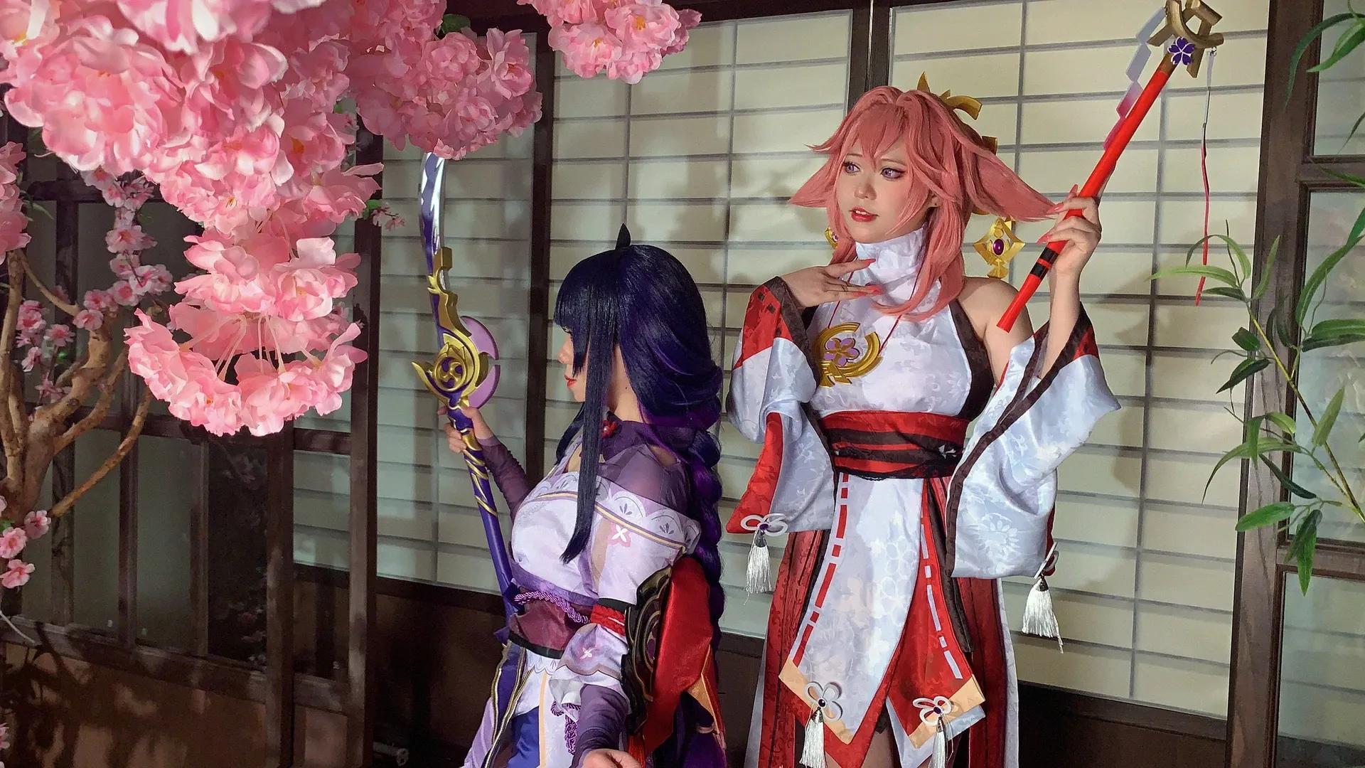 原神, 八重神子cos, 鸣神组, 雷电将军cos, 黑丝长靴 - 第3张